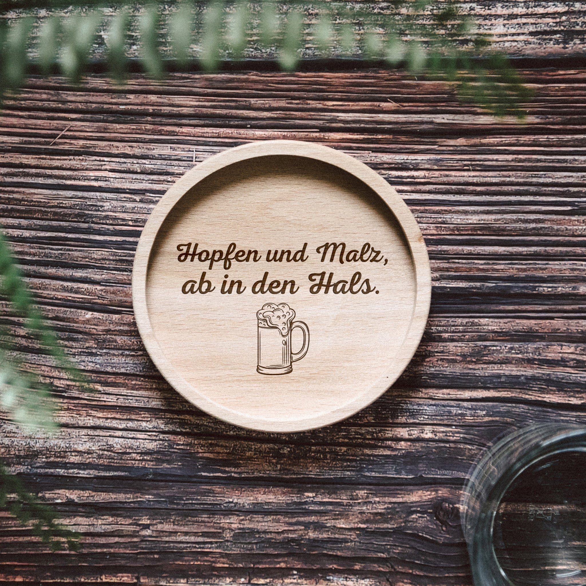 Glasuntersetzer Holz - Hopfen und Malz, ab in den Hals. - Abenteuernah