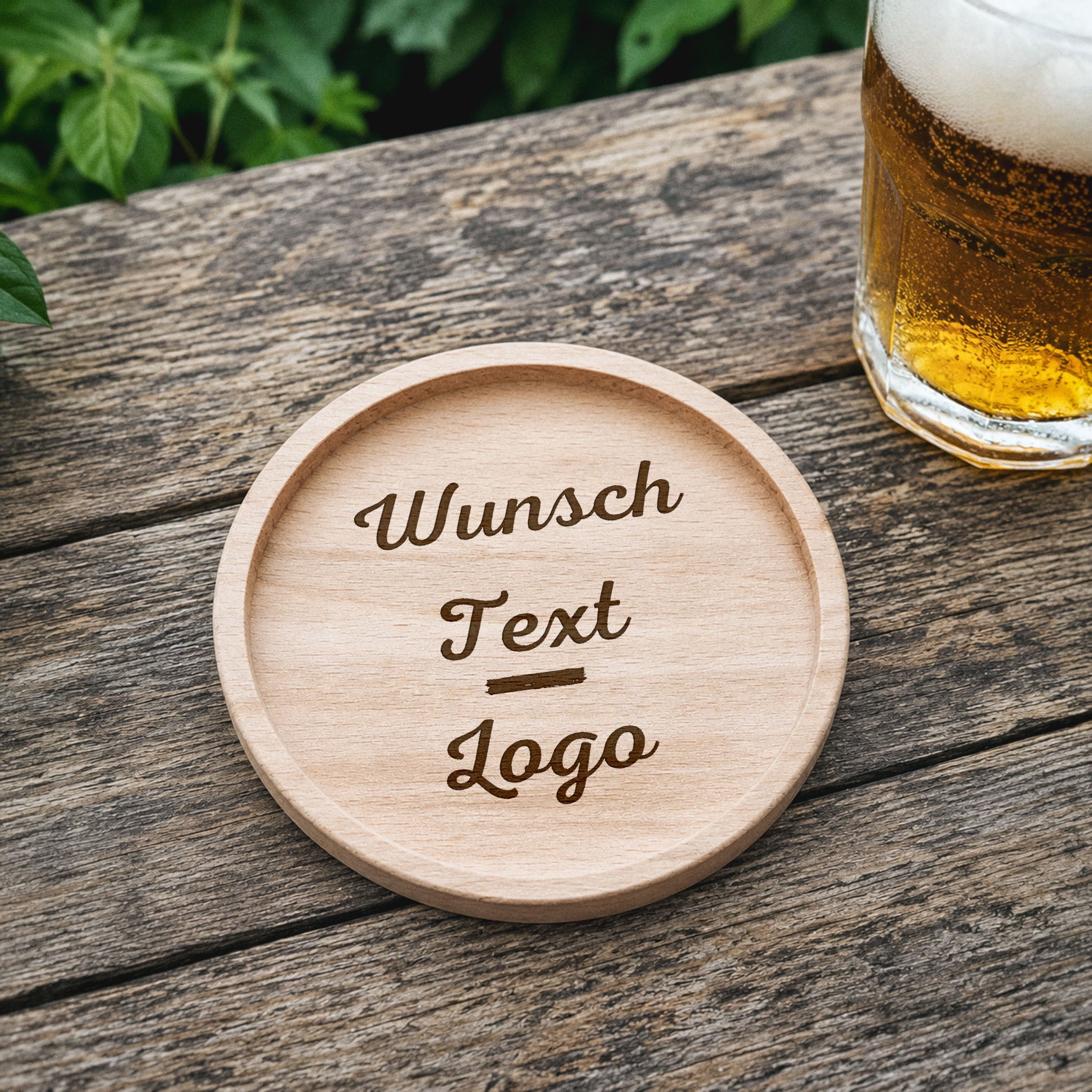Glasuntersetzer Holz - Wunschtext / Logo - Abenteuernah