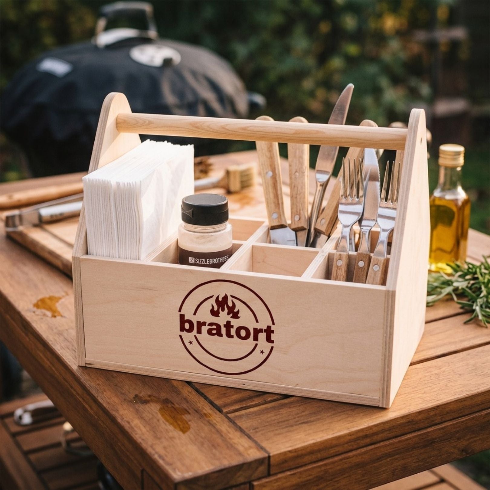 Grill - Caddy aus Holz - bratort - Abenteuernah