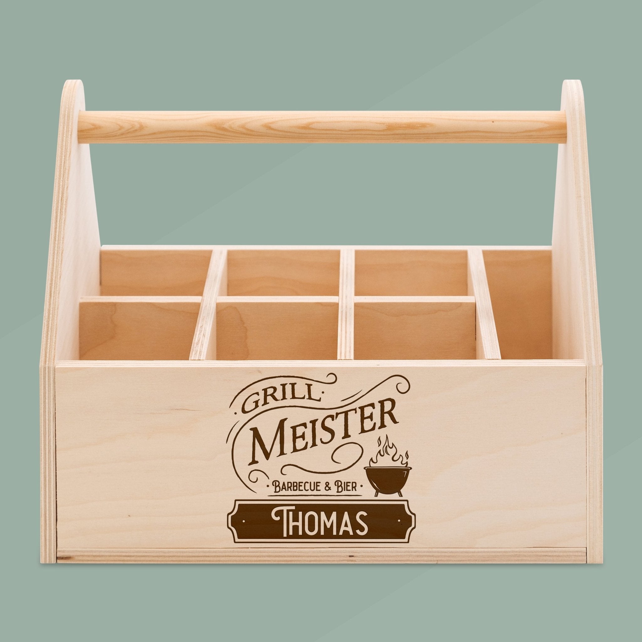 Grill - Caddy aus Holz - Grillmeister Vintage Wunschname - Abenteuernah