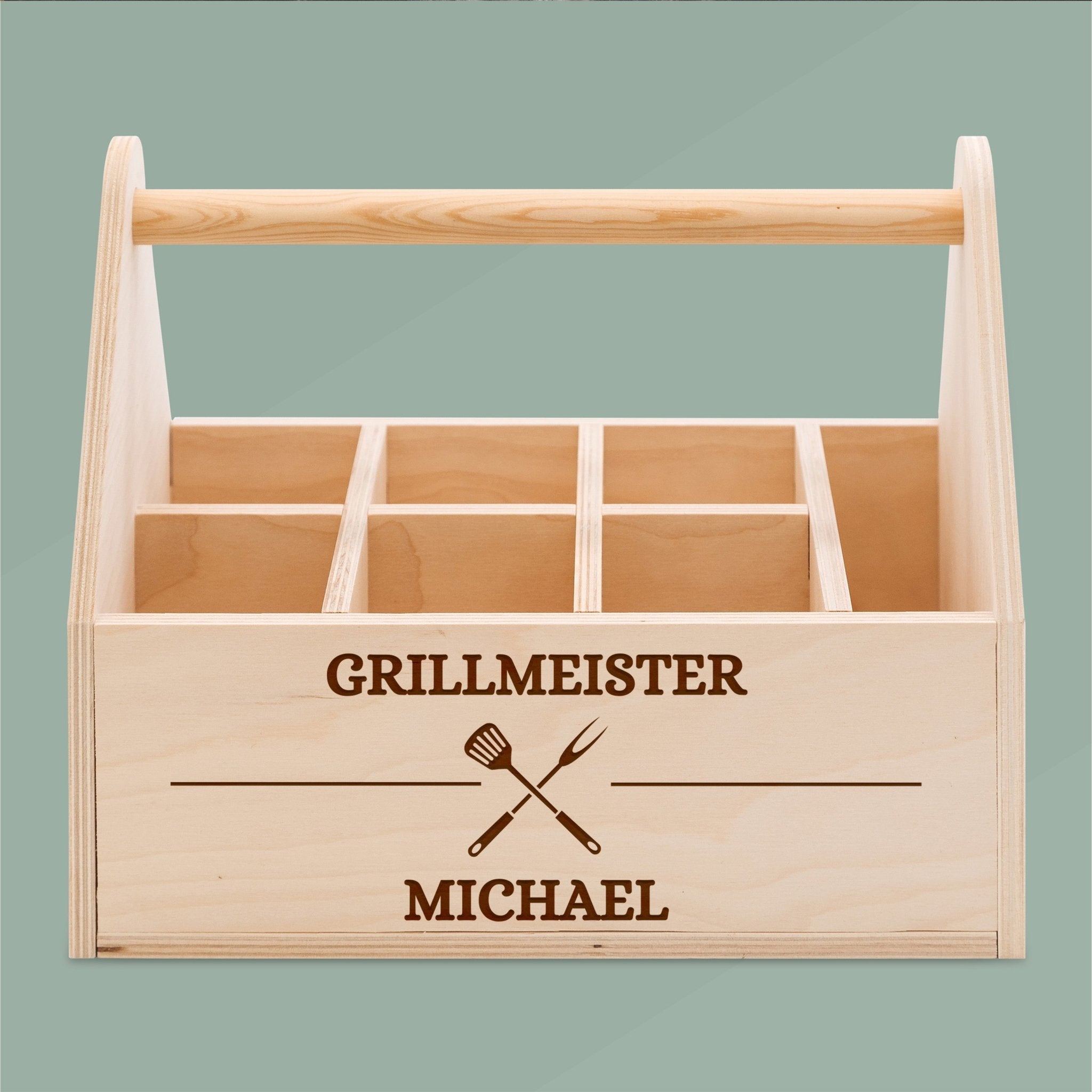 Grill - Caddy aus Holz - Grillmeister Wunschname Grillbesteck - Abenteuernah