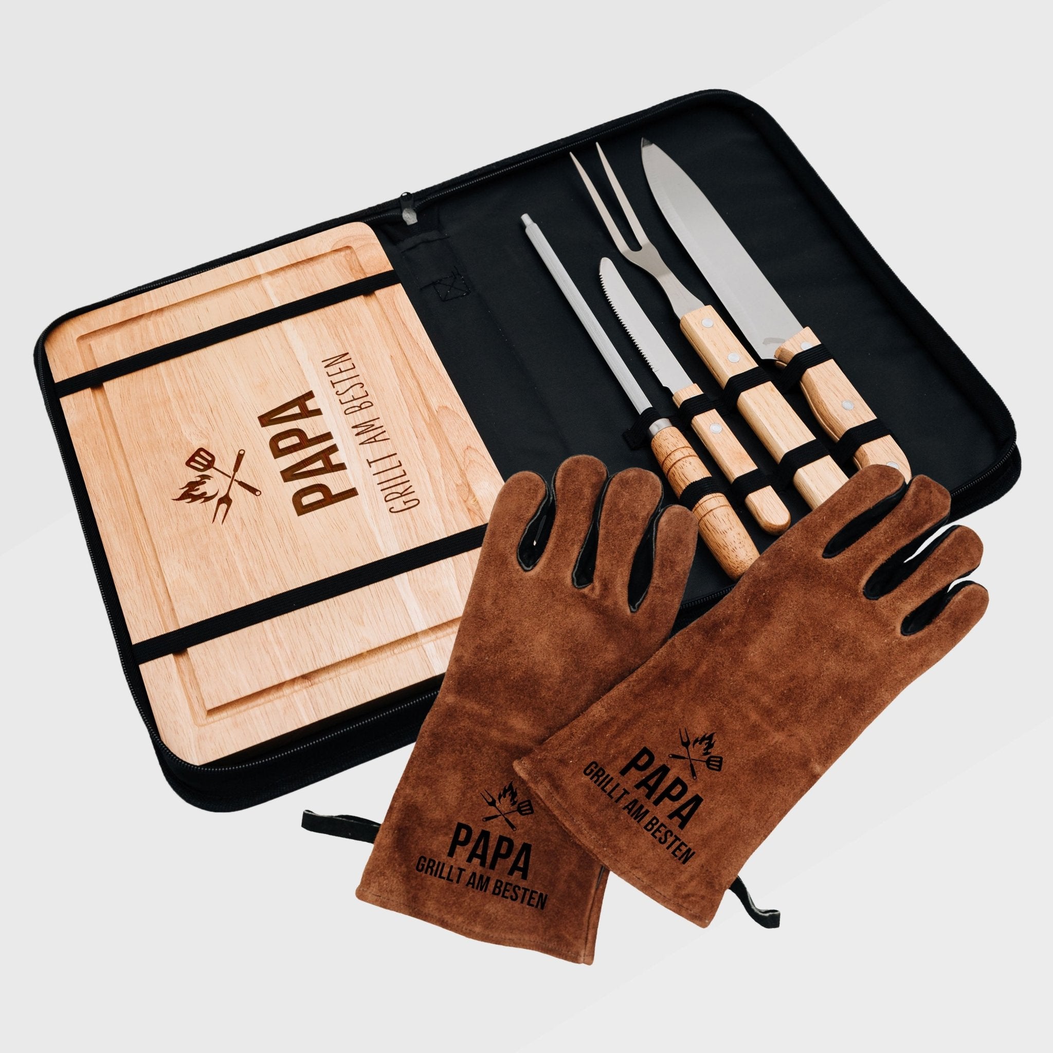 Grillset Handschuhe & Tasche - Papa grillt am Besten - Abenteuernah
