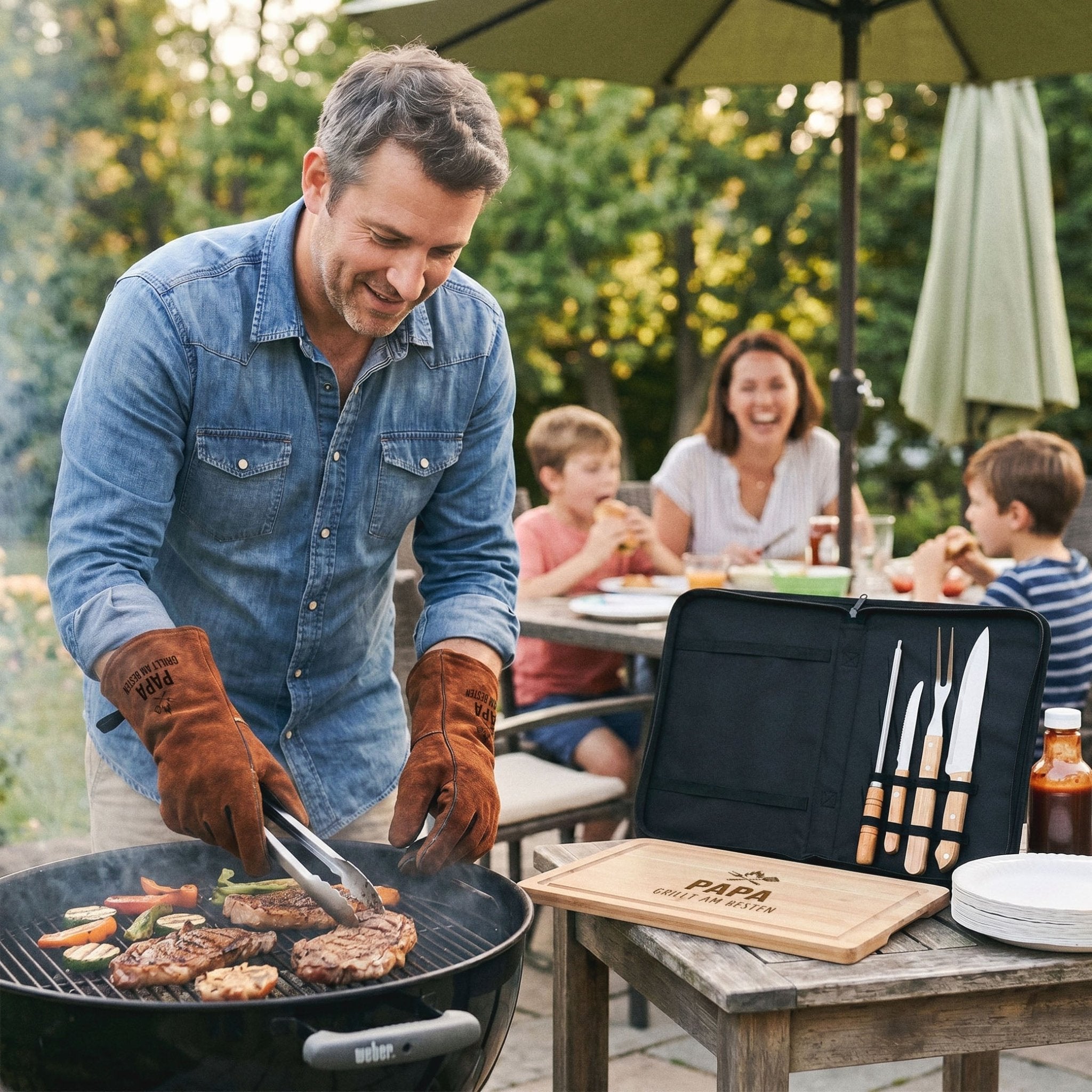 Grillset Handschuhe & Tasche - Papa grillt am Besten - Abenteuernah