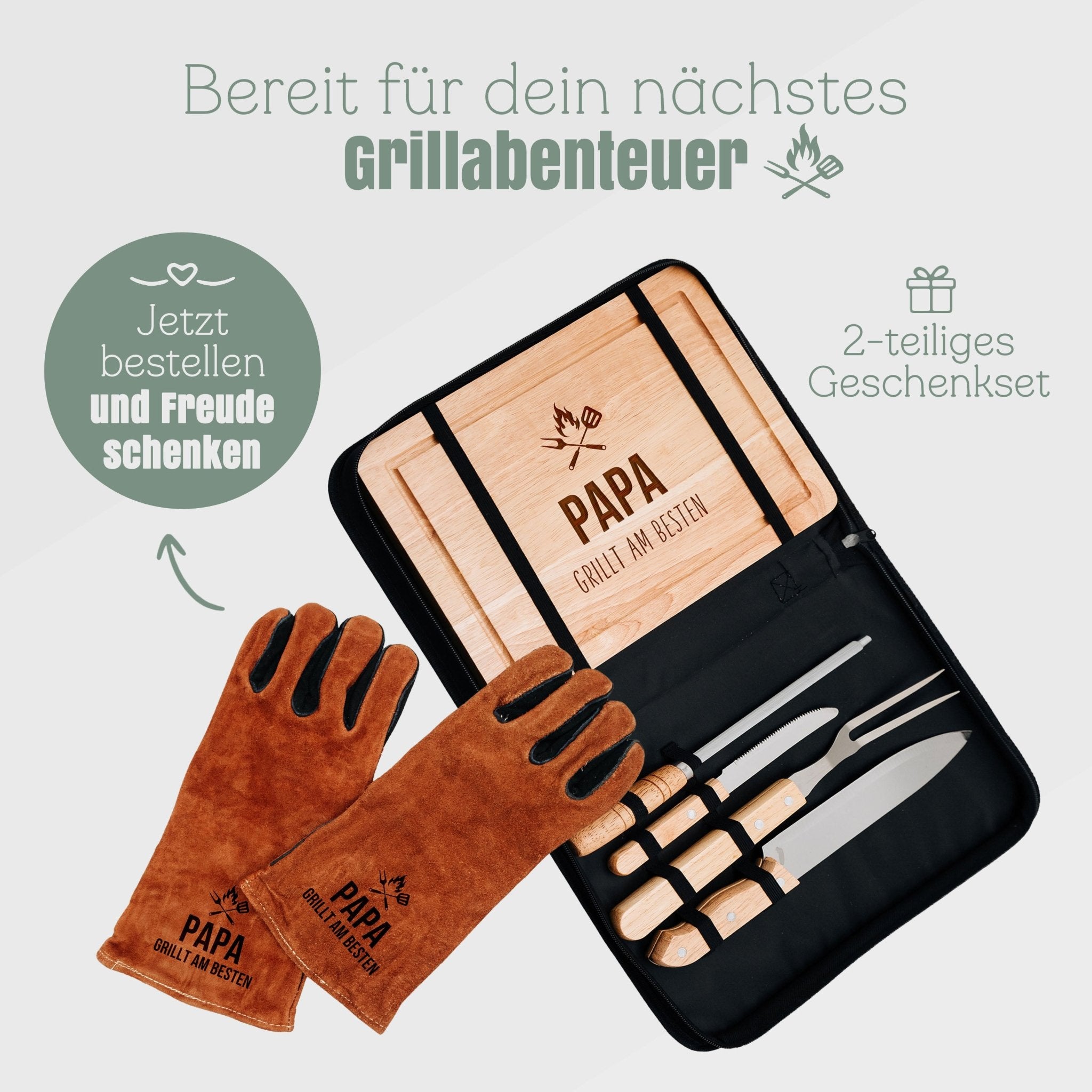 Grillset Handschuhe & Tasche - Papa grillt am Besten - Abenteuernah