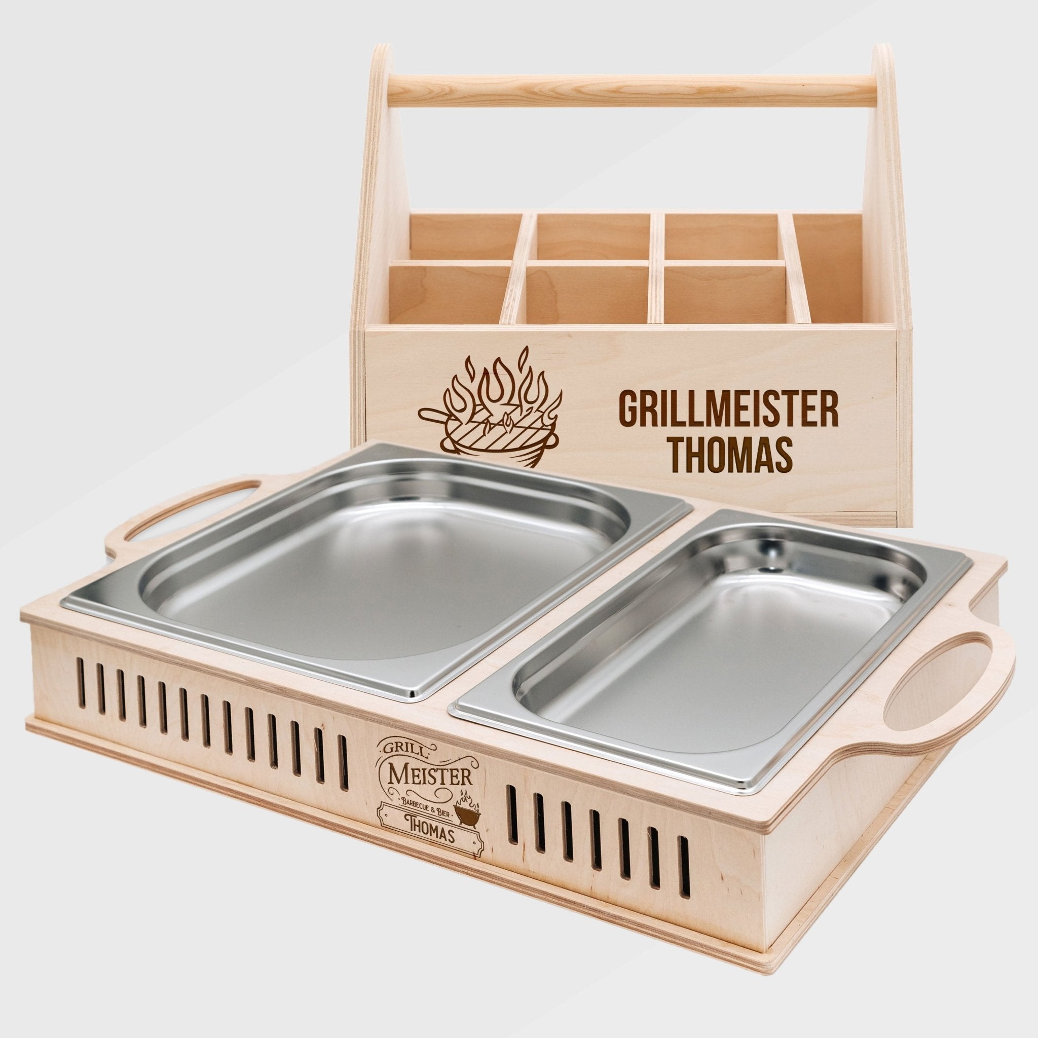 Grillset Warmhalteplatte und Grill - Caddy - Grillmeister - Abenteuernah