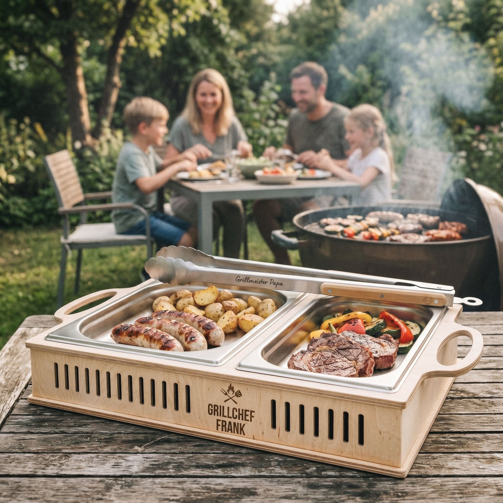 Grillset Warmhalteplatte und Grillzange - Grillchef - Abenteuernah