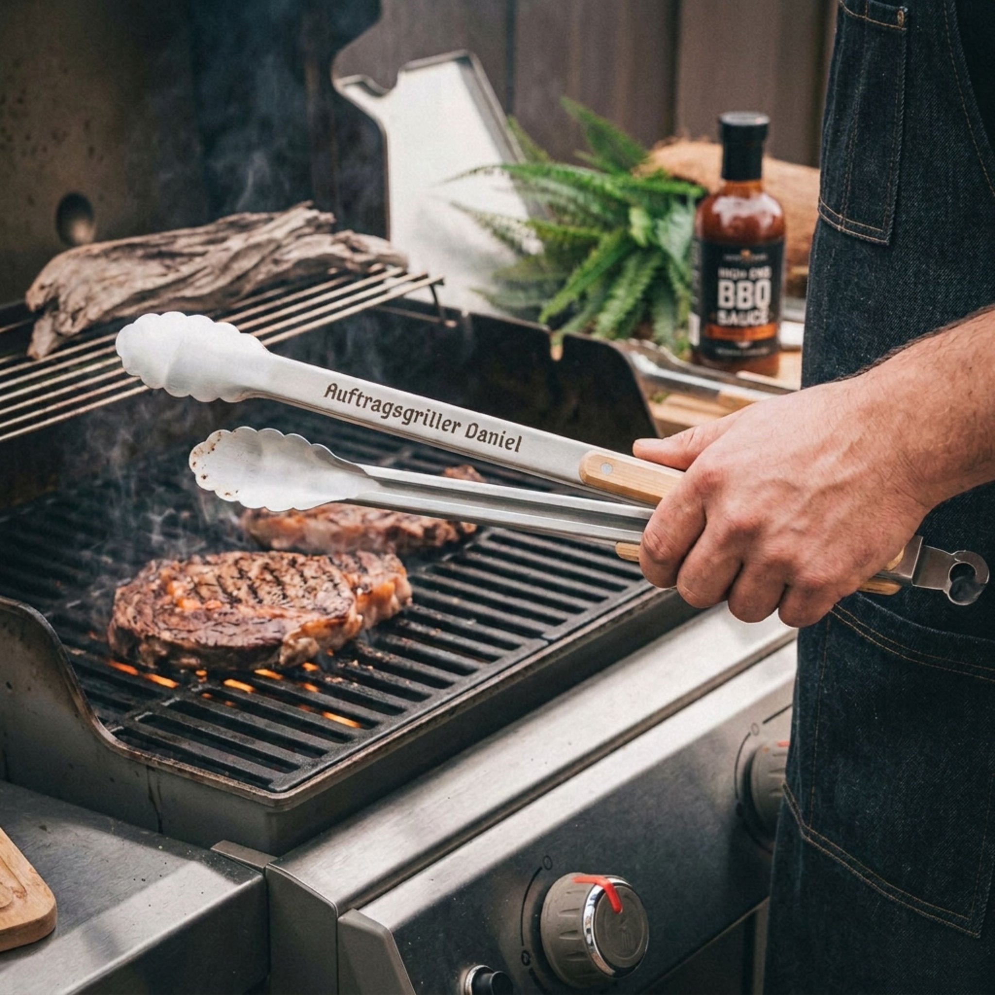 Grillzange Edelstahl mit Holzgriff - Auftragsgriller - Abenteuernah