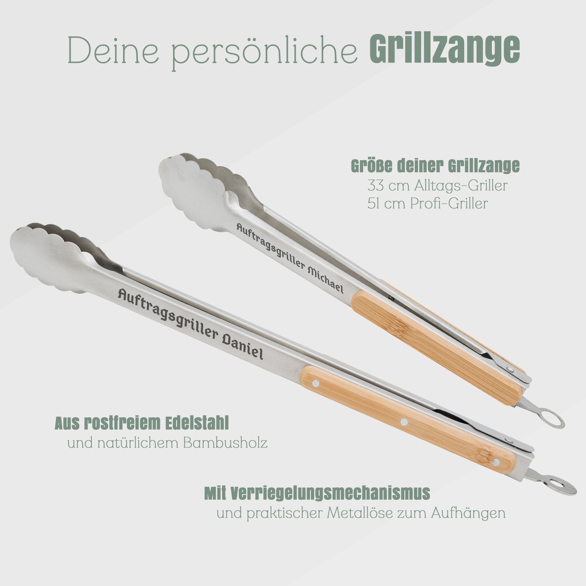 Grillzange Edelstahl mit Holzgriff - Auftragsgriller - Abenteuernah