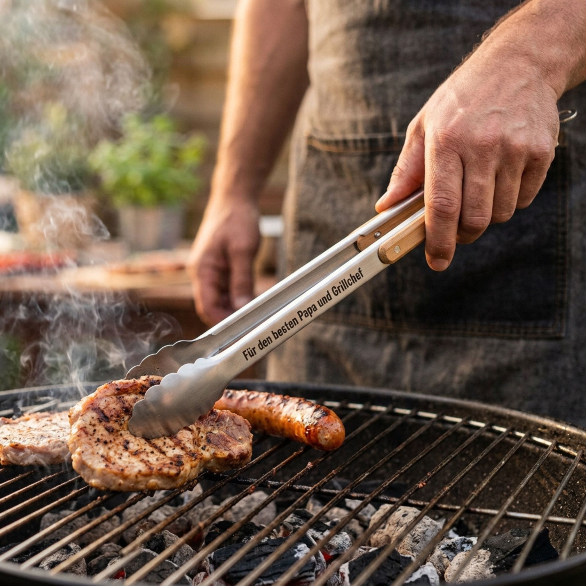 Grillzange Edelstahl mit Holzgriff - Grillchef - Abenteuernah