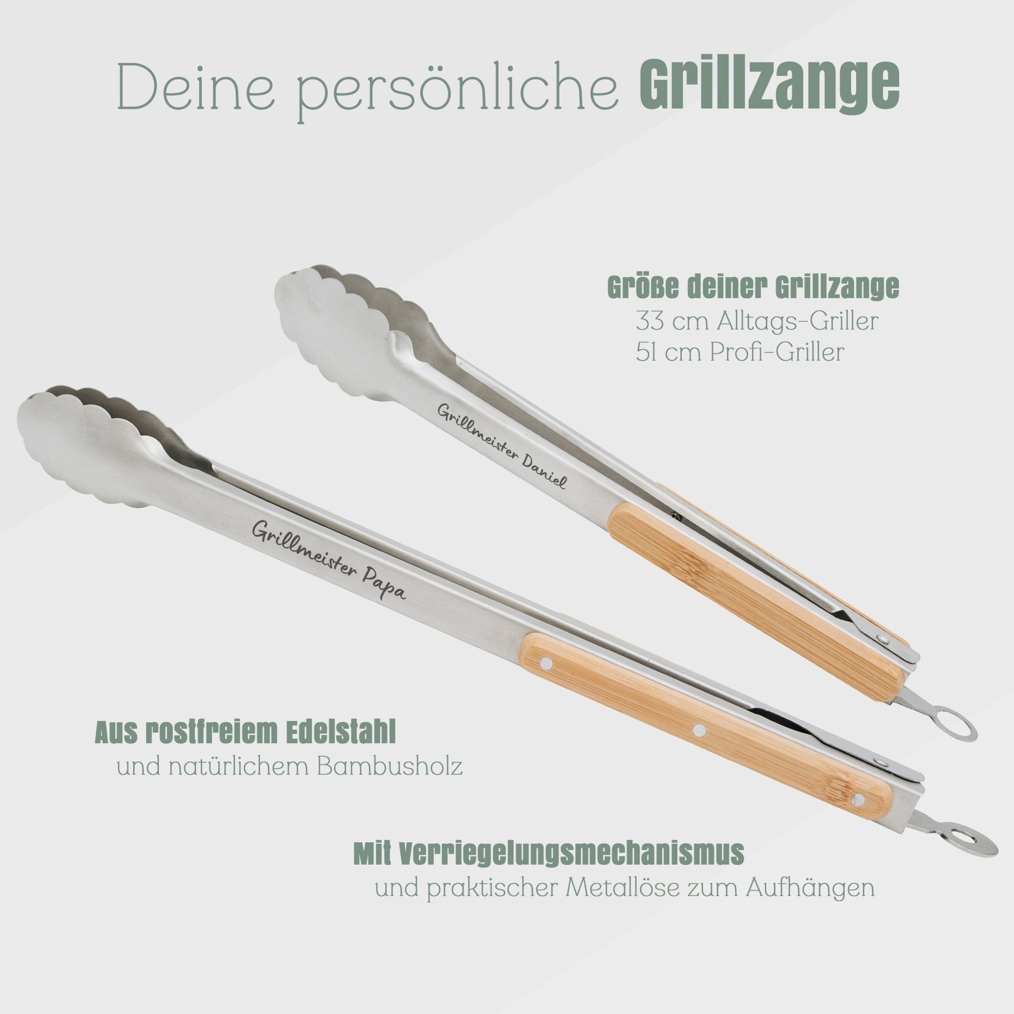 Grillzange Edelstahl mit Holzgriff - Grillmeister - Abenteuernah