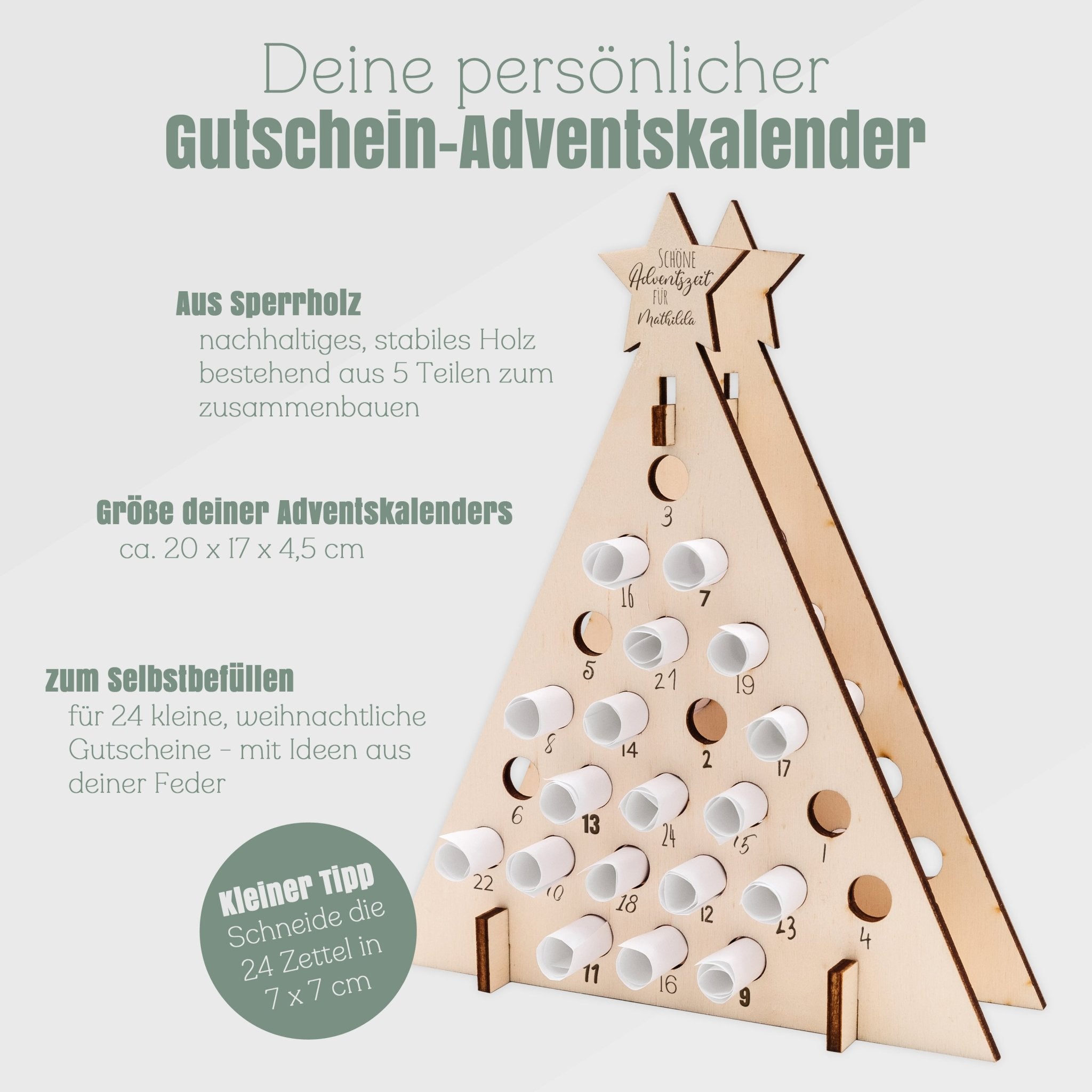 Gutschein - Adventskalender - Kleiner Tannenbaum mit Wunschname - Abenteuernah