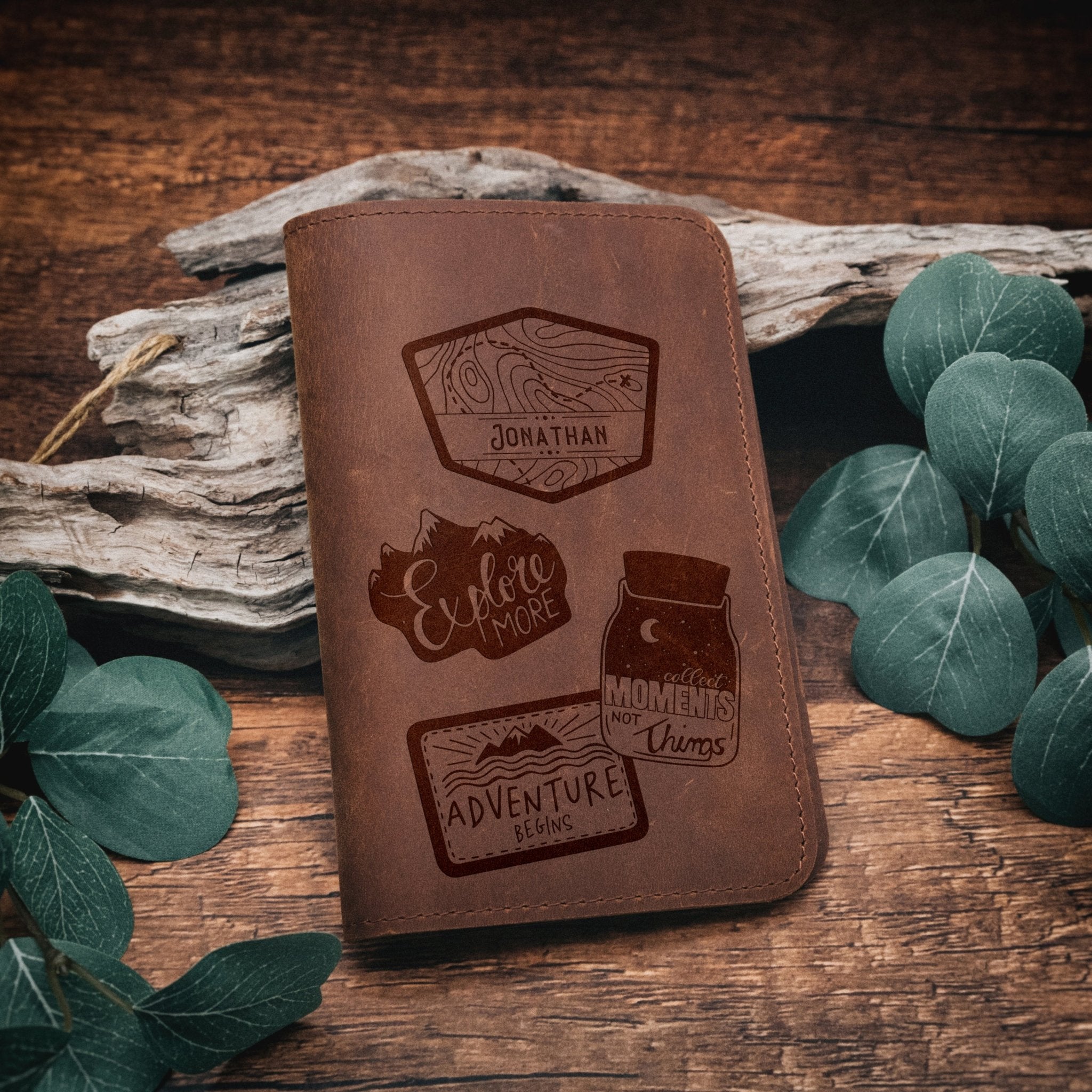 Journal aus echtem Leder - Vintage Travel Wunschname - Abenteuernah