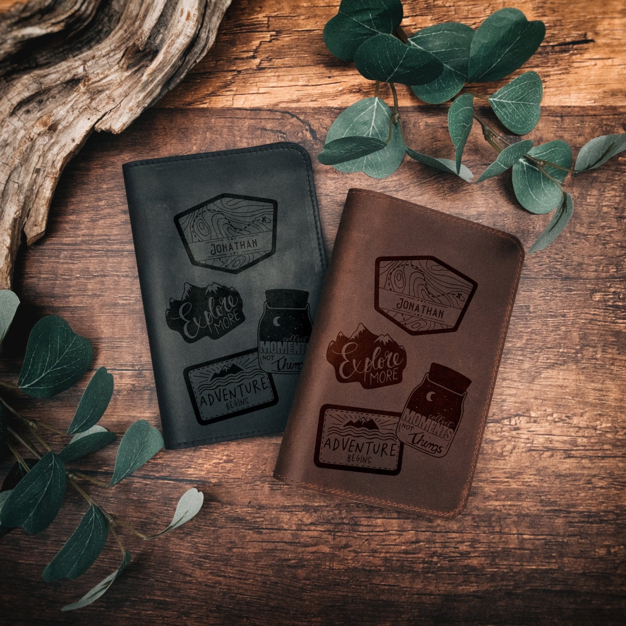 Journal aus echtem Leder - Vintage Travel Wunschname - Abenteuernah