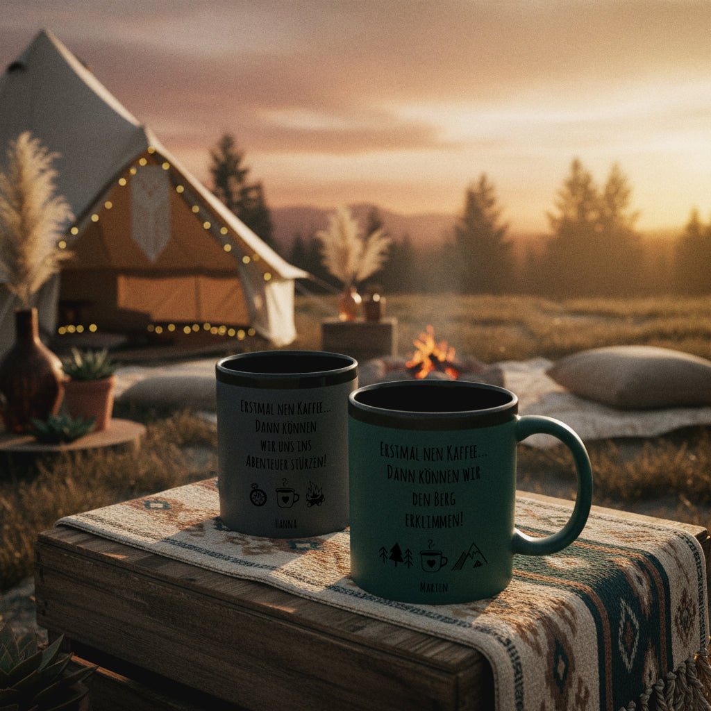 Keramiktasse farbig - Erstmal Kaffee - Abenteuernah