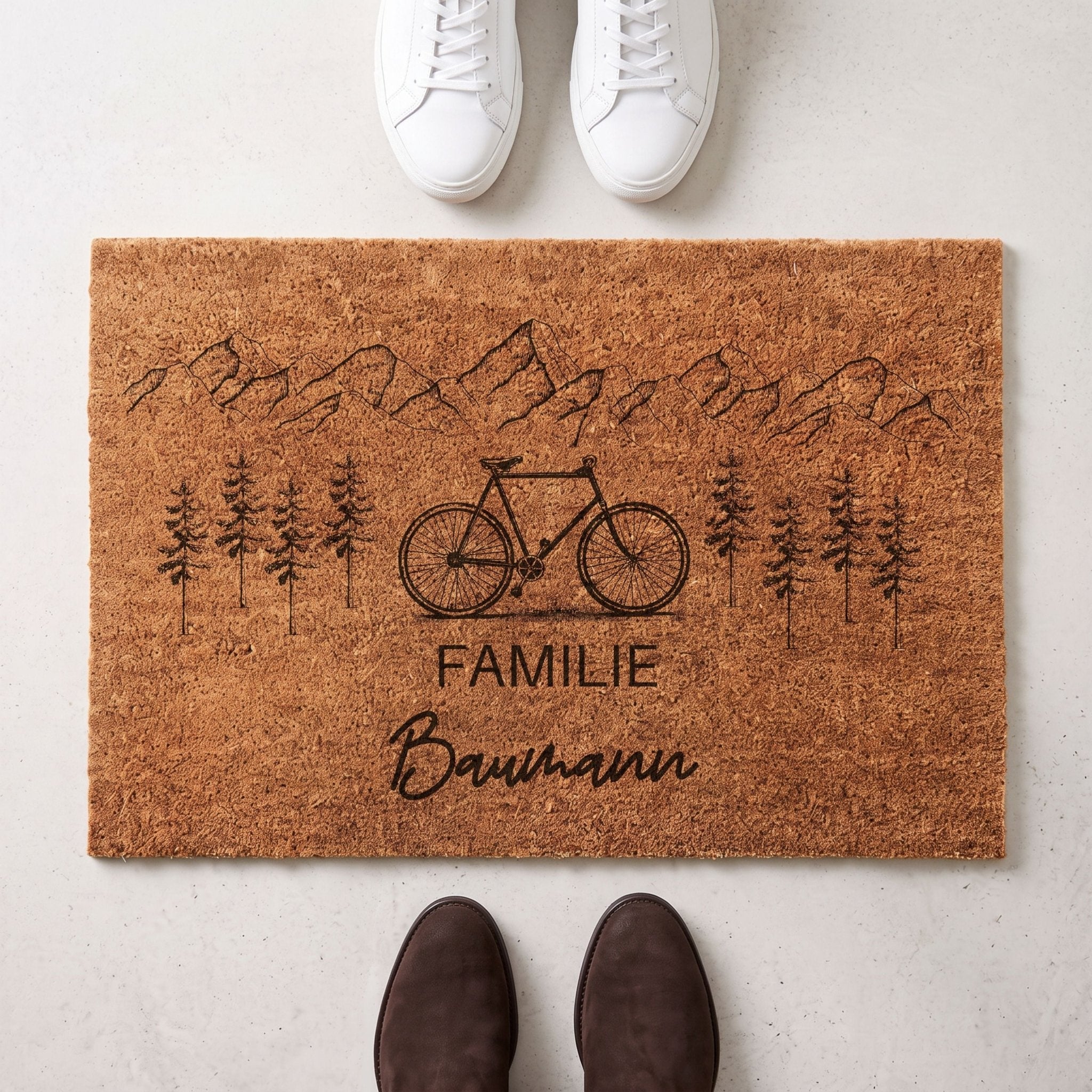 Kokos Fußmatte personalisiert - Fahrrad Berge - Abenteuernah