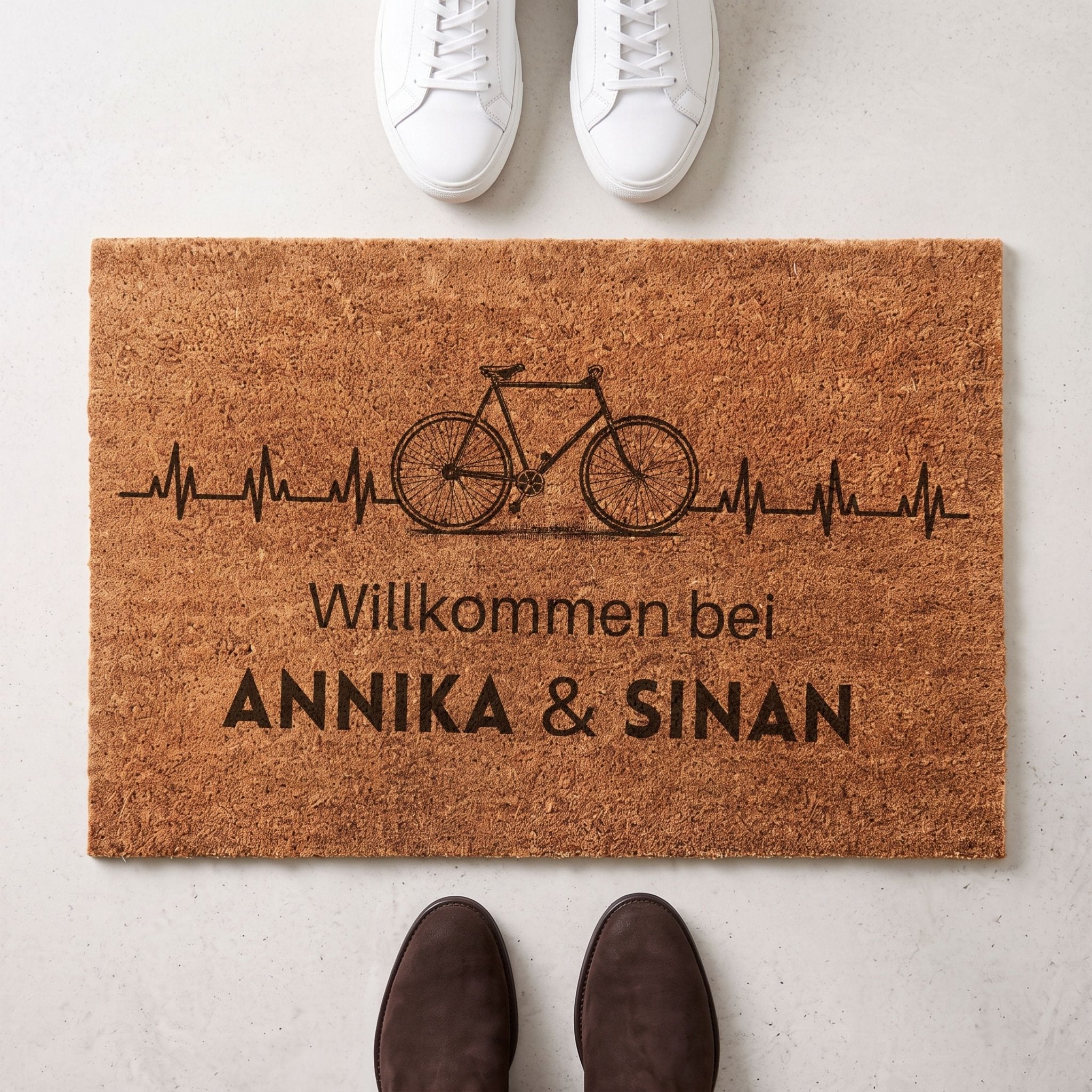 Kokos Fußmatte personalisiert - Fahrrad Herzschlag - Abenteuernah