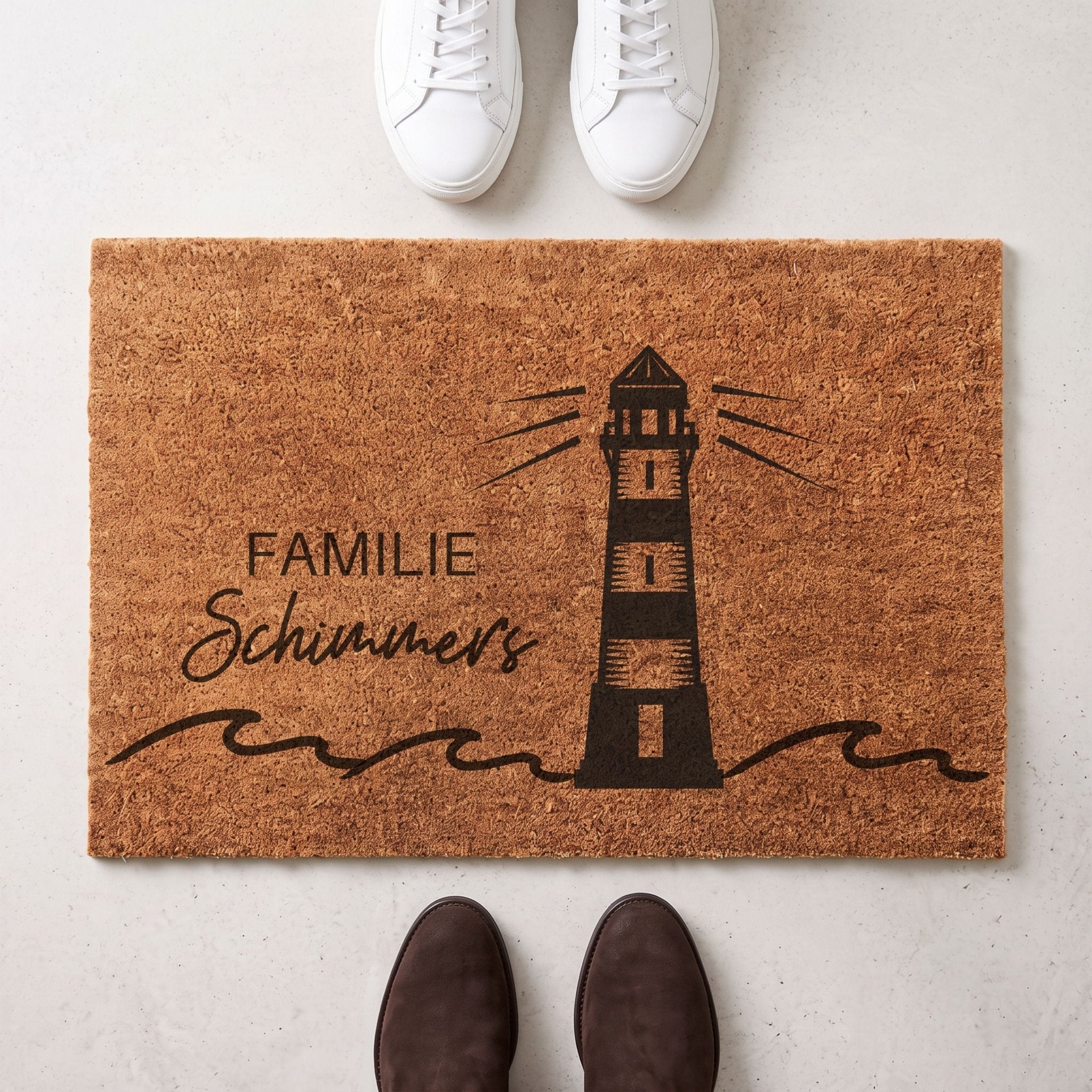 Kokos Fußmatte personalisiert - Leuchtturm - Abenteuernah