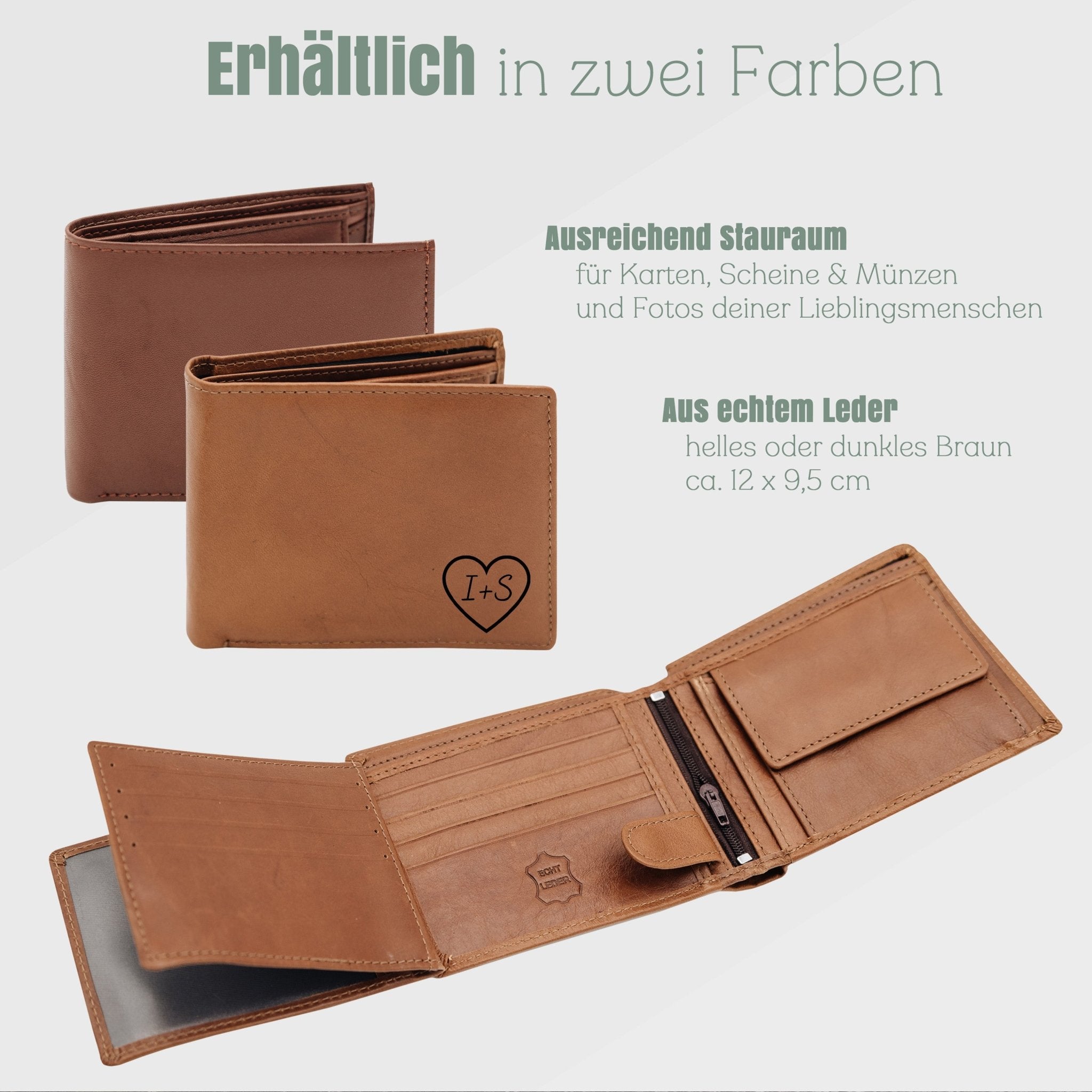 Leder Portemonnaie - Herz Buchstaben - Abenteuernah