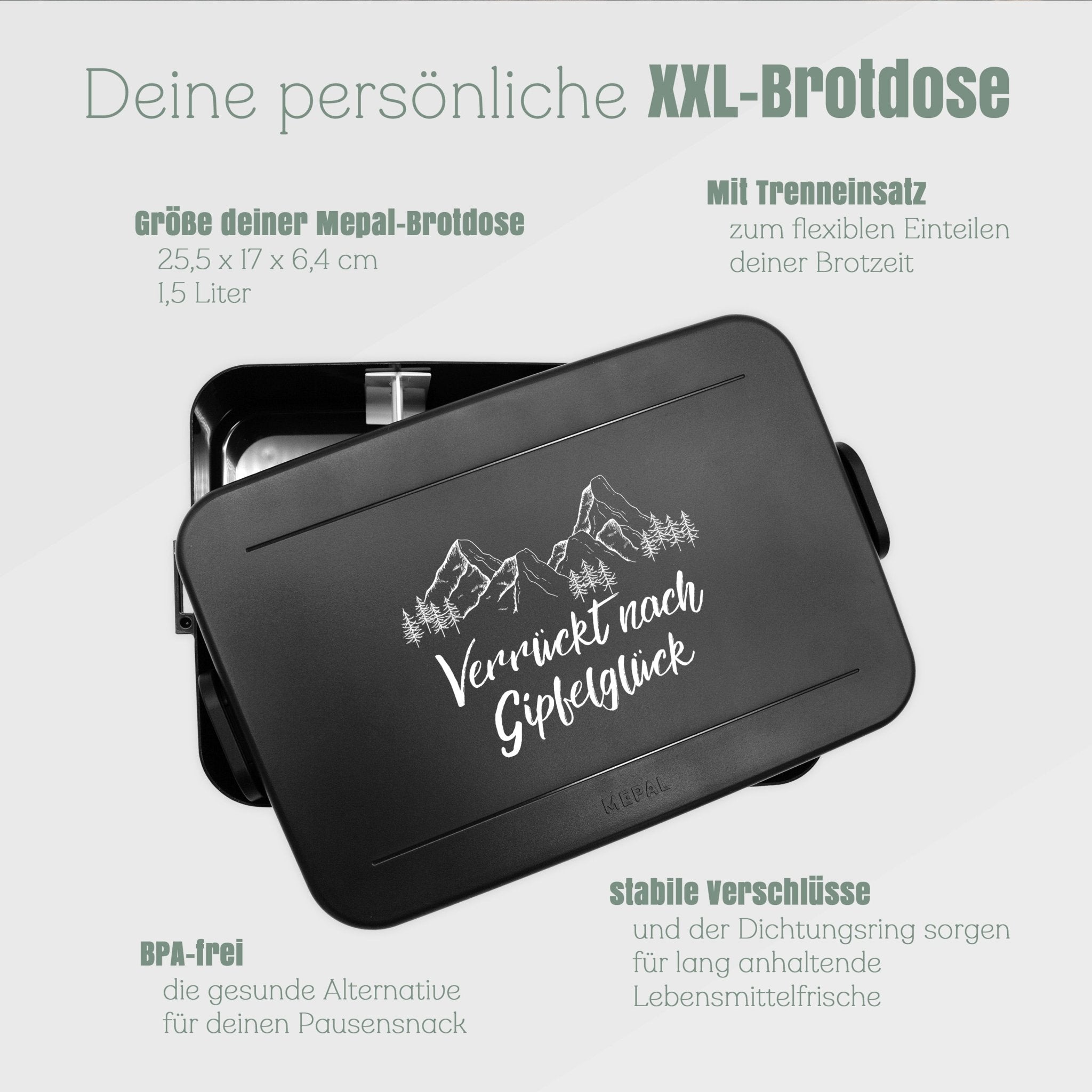 Mepal Brotdose schwarz XXL - Verrückt nach Gipfelglück - Abenteuernah