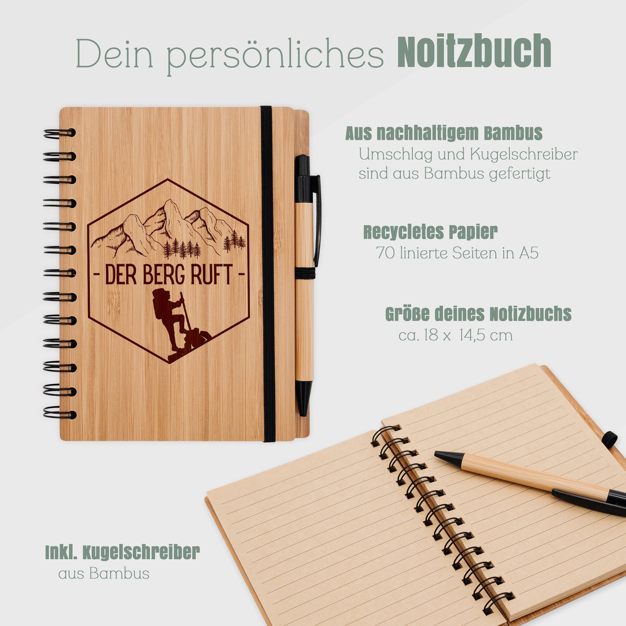 Notizbuch Holz - Der Berg ruft - Abenteuernah