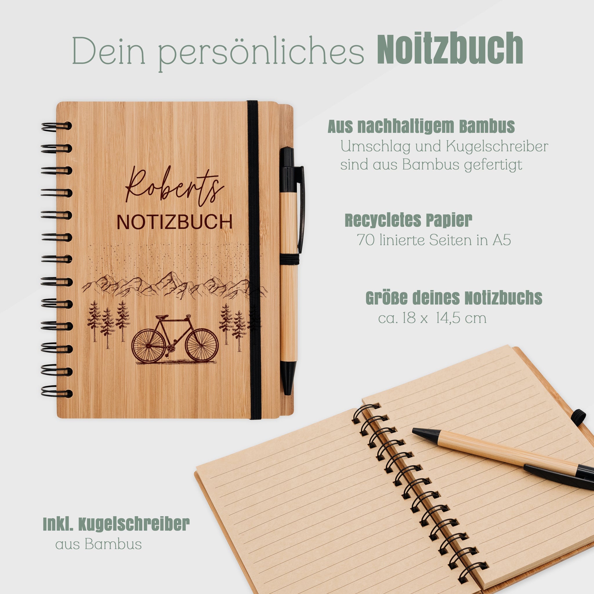 Notizbuch Holz - Fahrrad Berge - Abenteuernah
