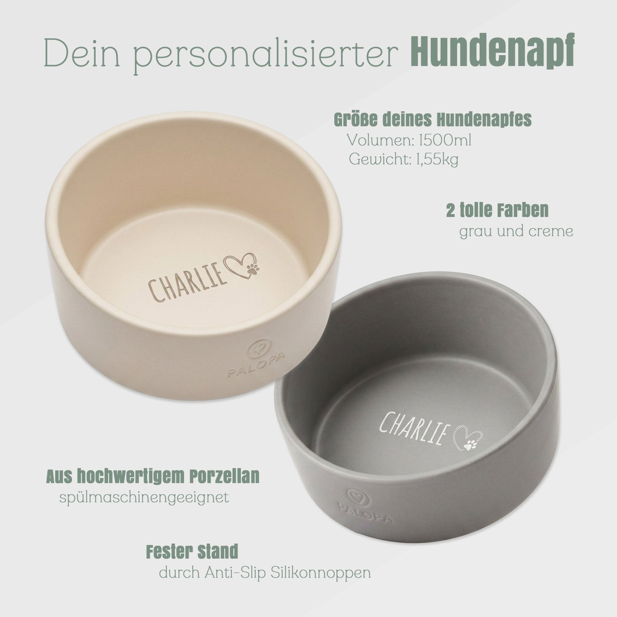 Palopa Hundenapf Porzellan - Wunschname - Abenteuernah