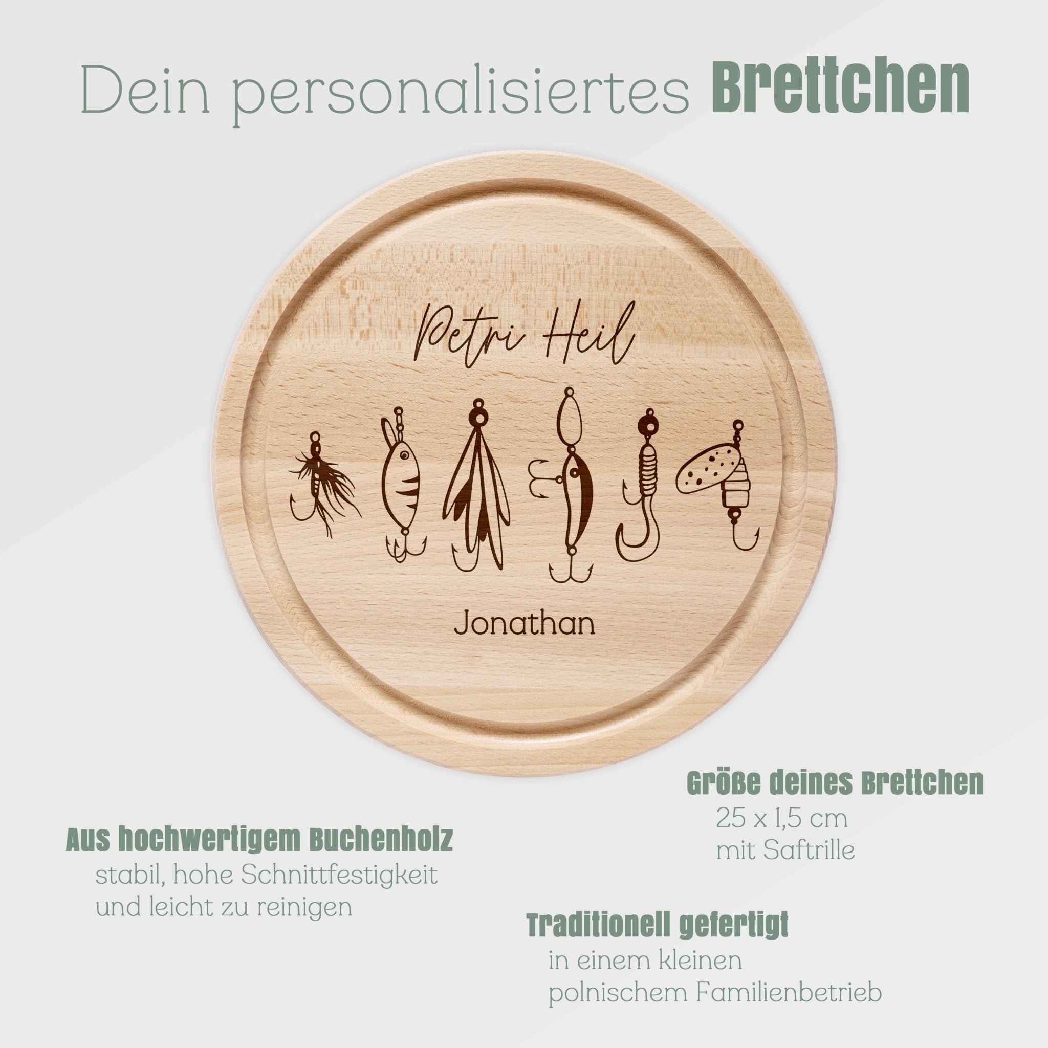 Rundes Holzbrett - Angelköder - Abenteuernah