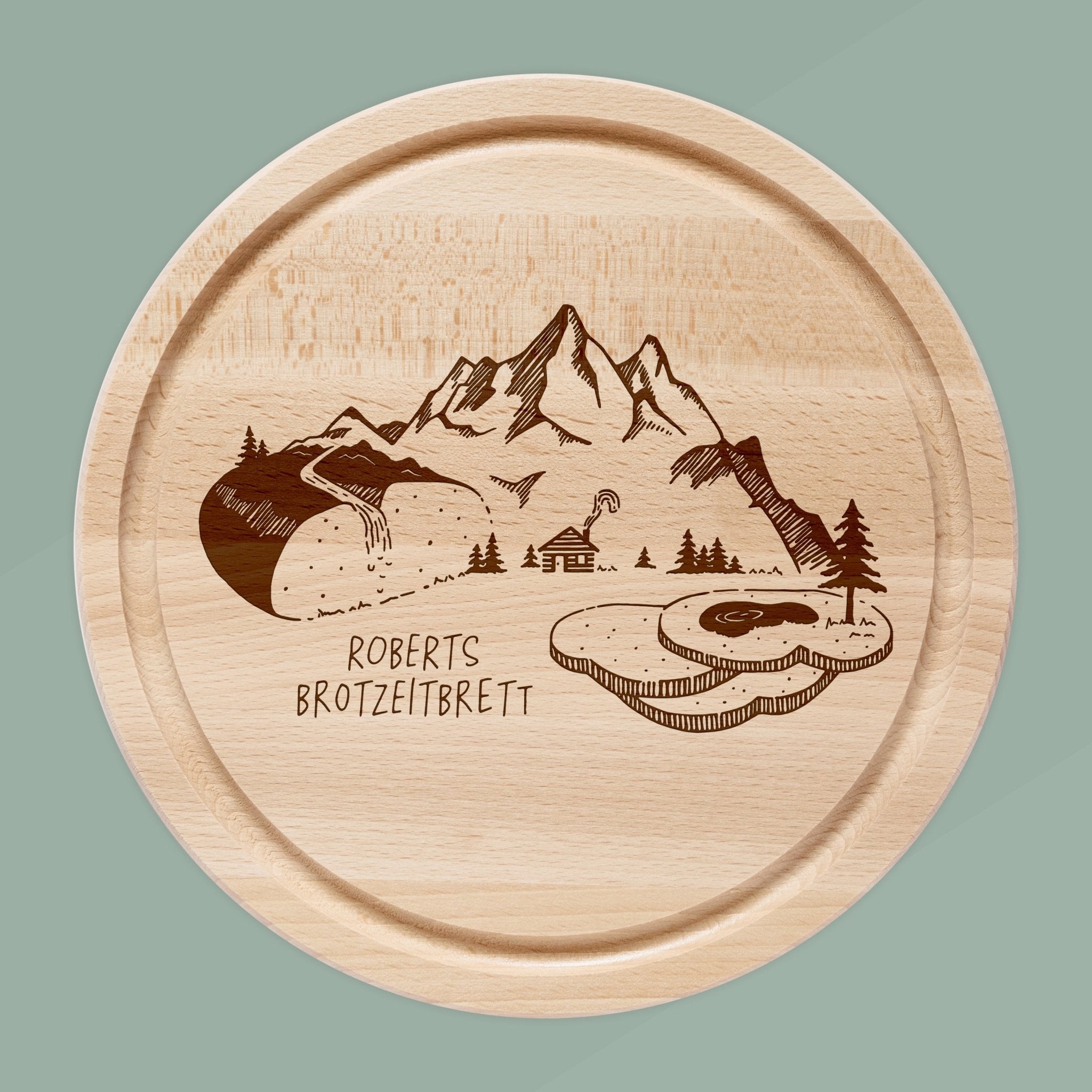 Rundes Holzbrett - Brotzeit Berglandschaft - Abenteuernah