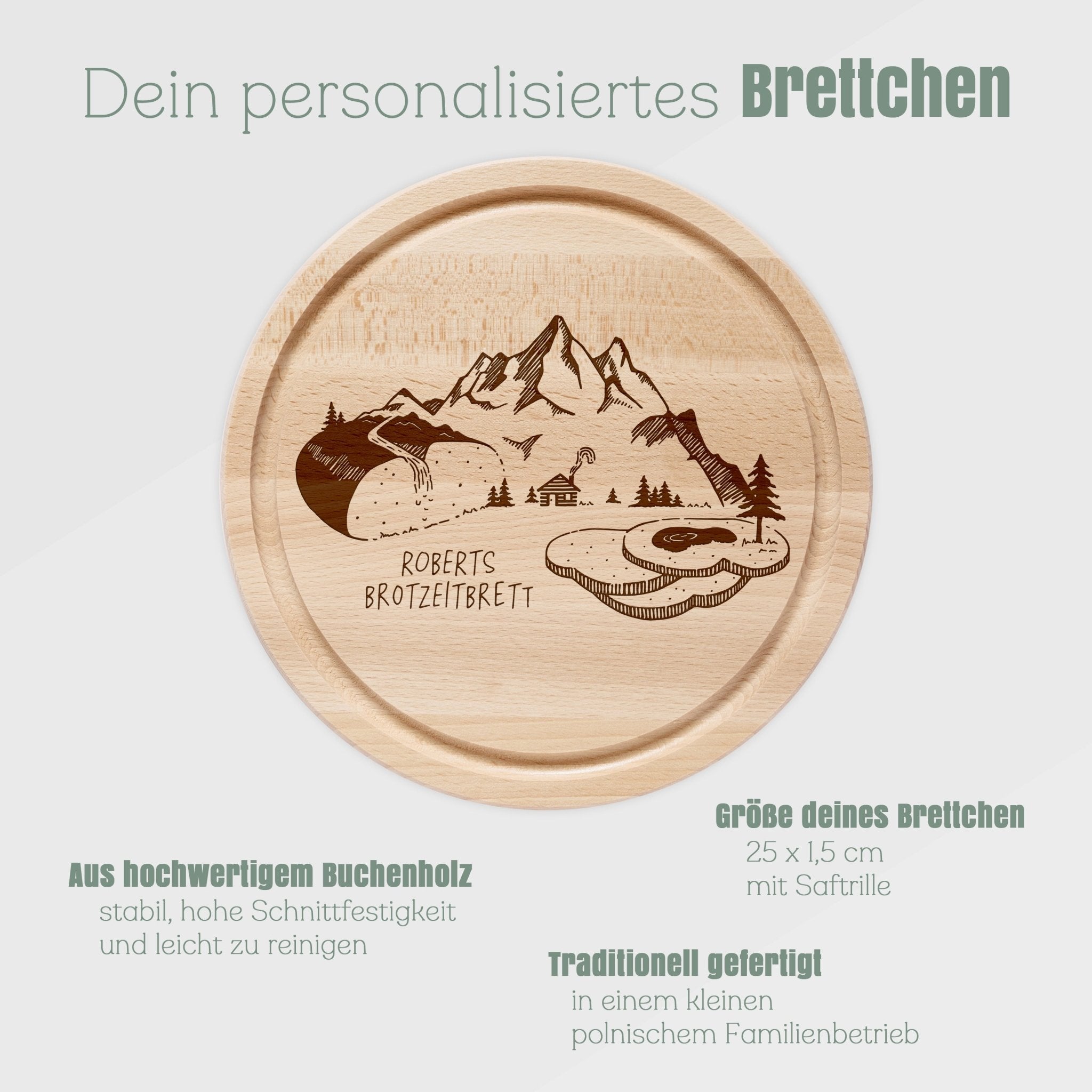 Rundes Holzbrett - Brotzeit Berglandschaft - Abenteuernah