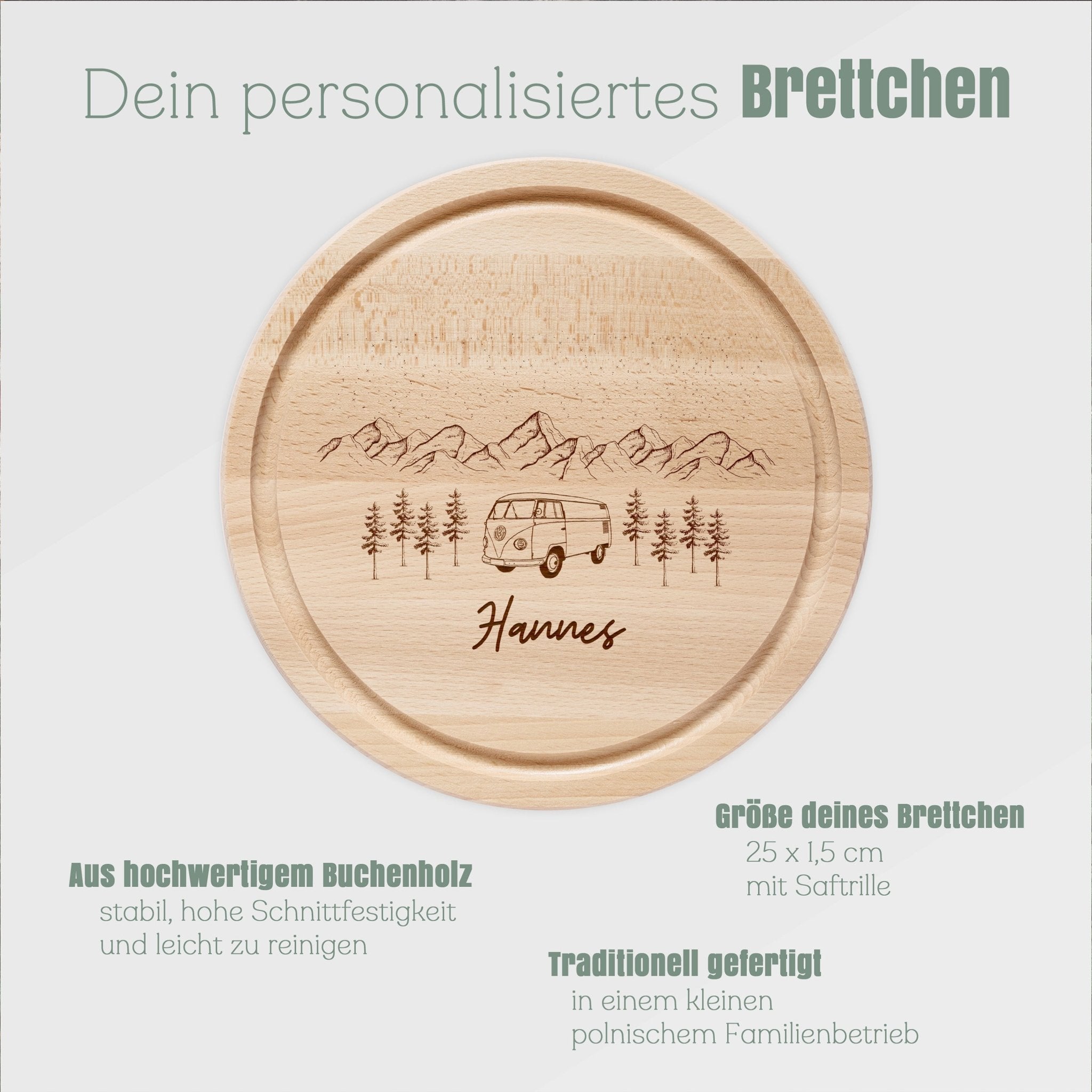 Rundes Holzbrett - Bus Berge - Abenteuernah