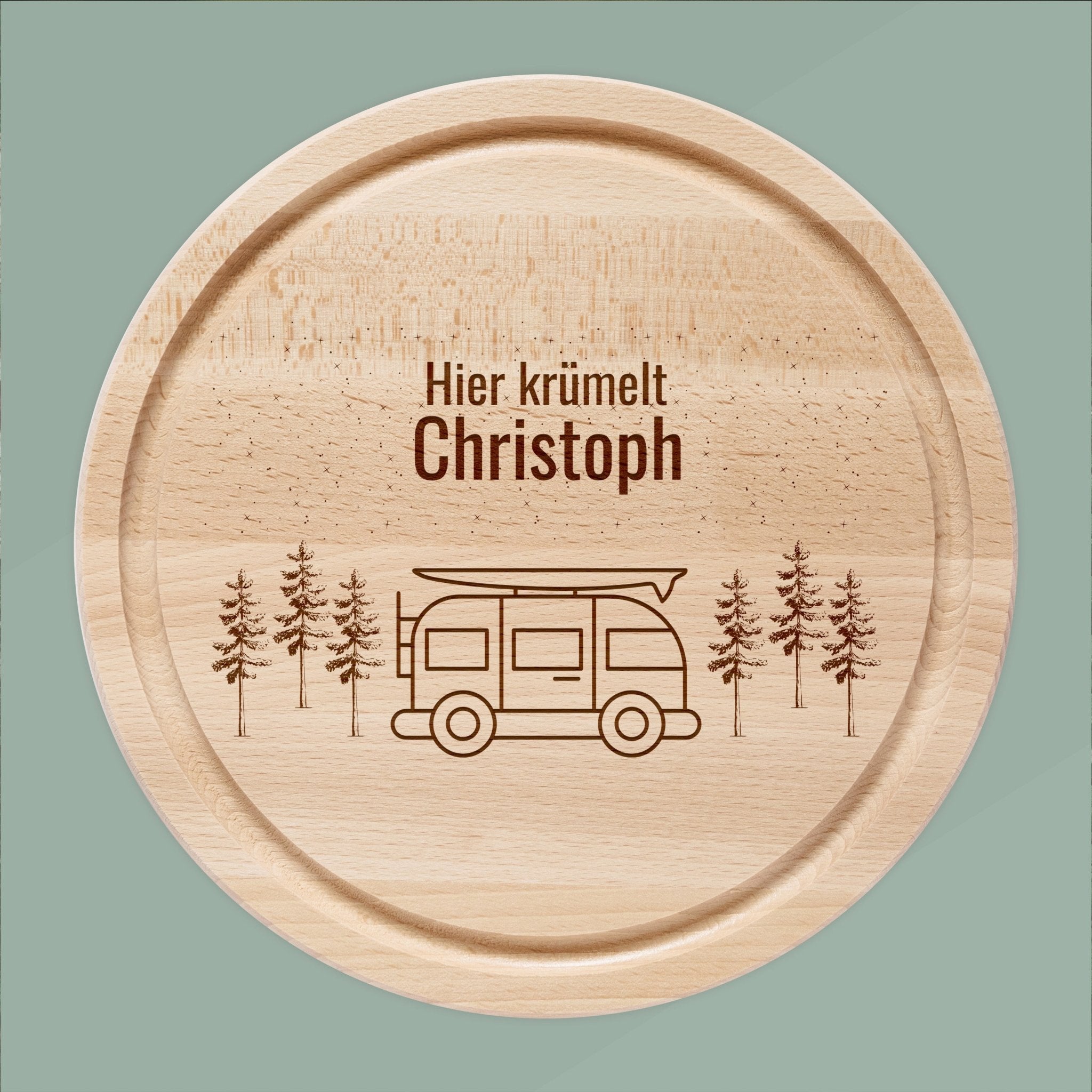 Rundes Holzbrett - Camper Bäume - Abenteuernah
