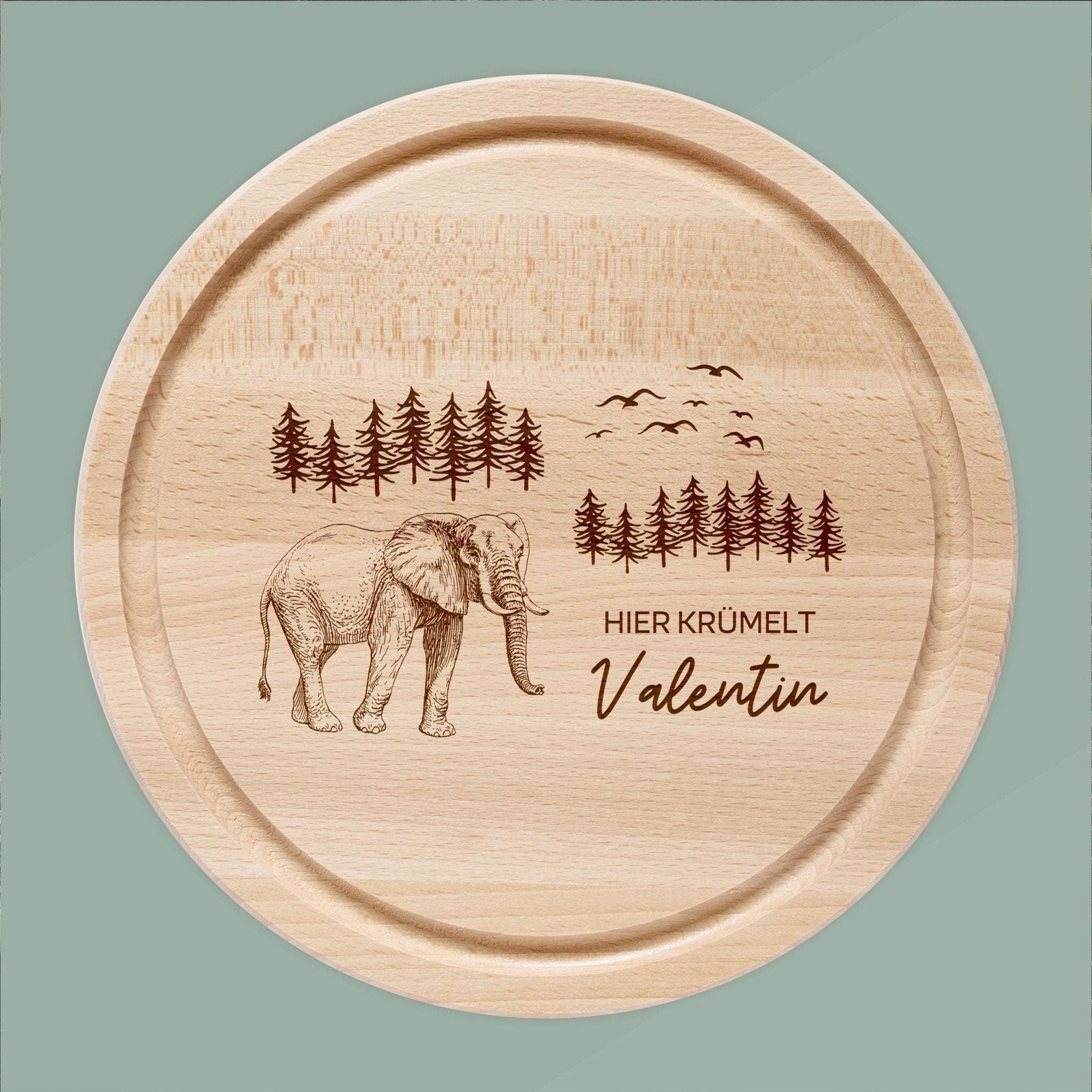 Rundes Holzbrett - Elefant Bäume - Abenteuernah