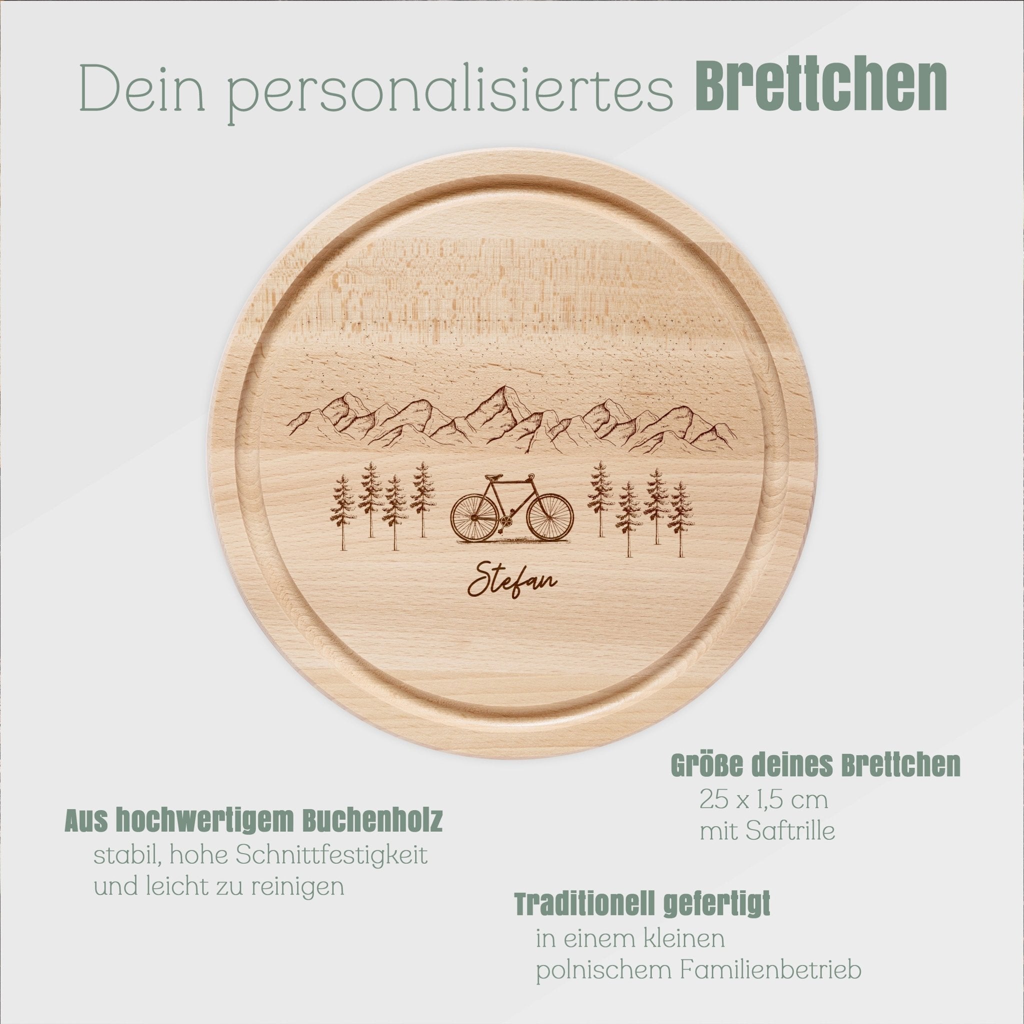 Rundes Holzbrett - Fahrrad Berge - Abenteuernah