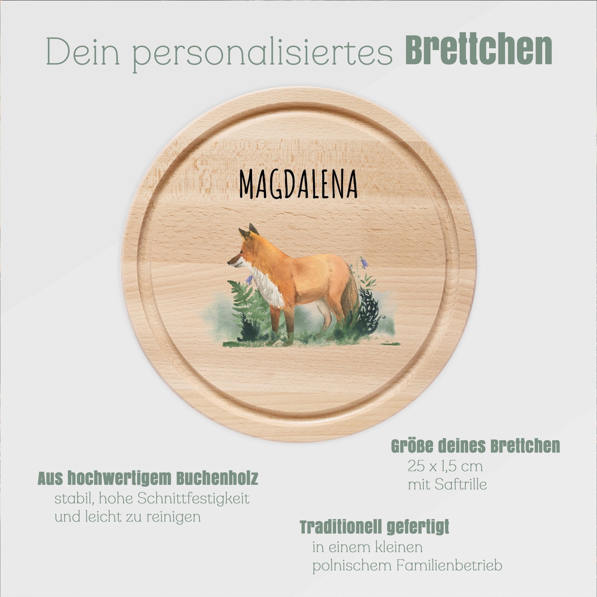 Rundes Holzbrett - Fuchs farbig - Abenteuernah
