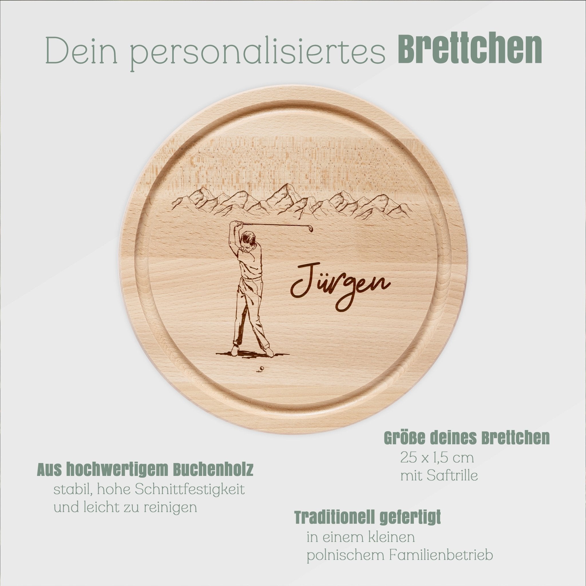 Rundes Holzbrett - Golfspieler - Abenteuernah
