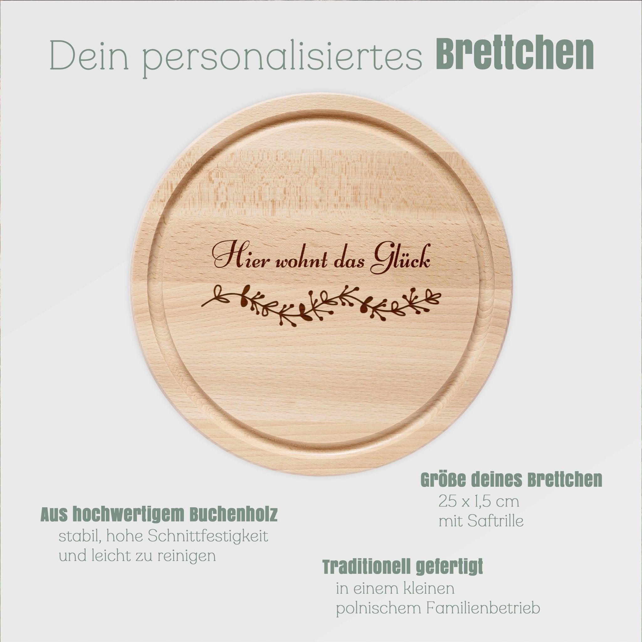 Rundes Holzbrett - Hier wohnt das Glück - Abenteuernah