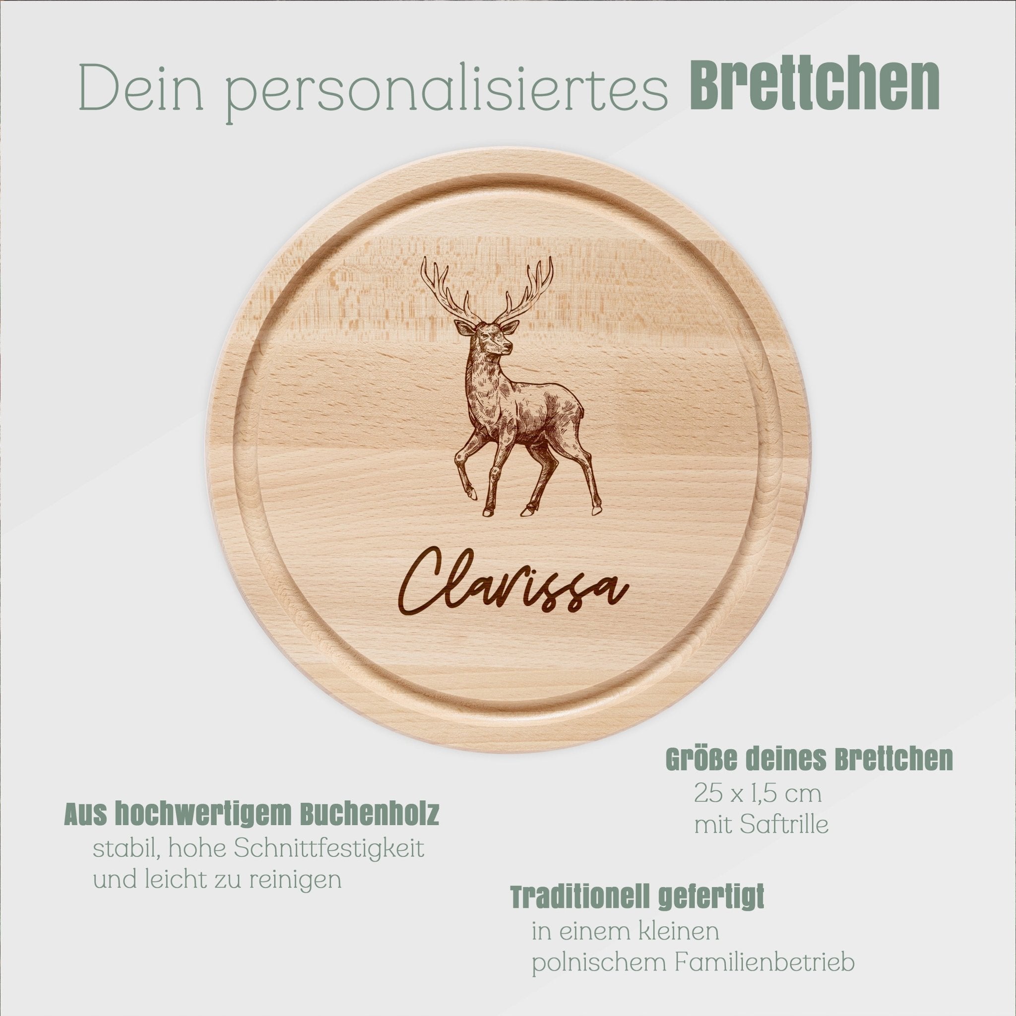 Rundes Holzbrett - Hirsch Ganzkörper - Abenteuernah