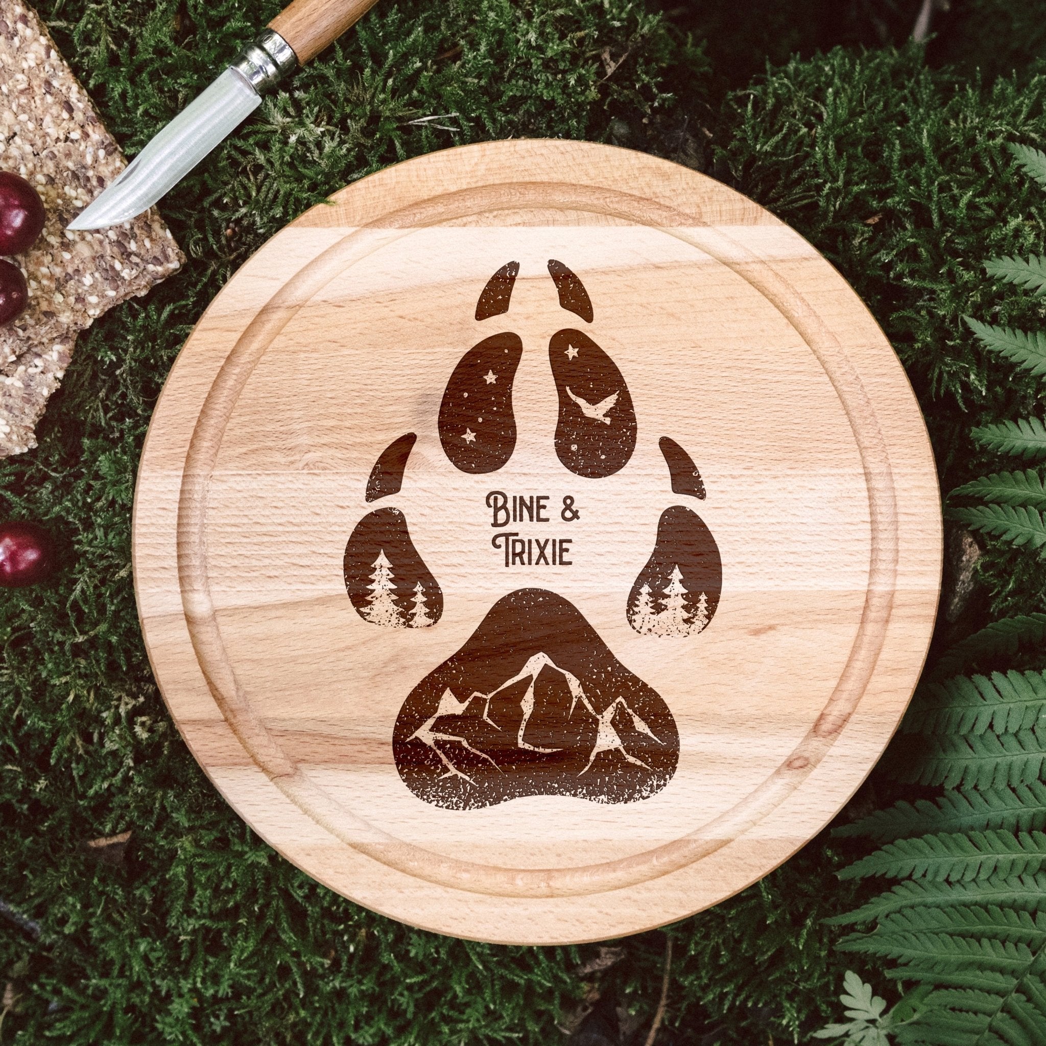 Rundes Holzbrett - Hundepfote - Abenteuernah