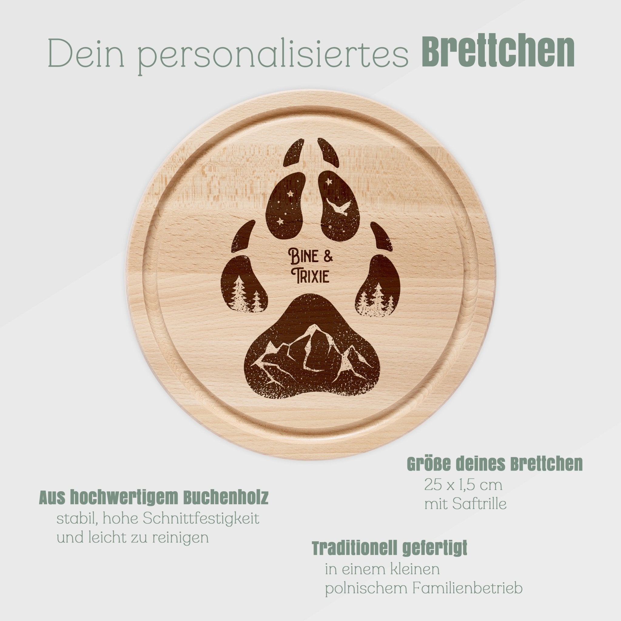 Rundes Holzbrett - Hundepfote - Abenteuernah