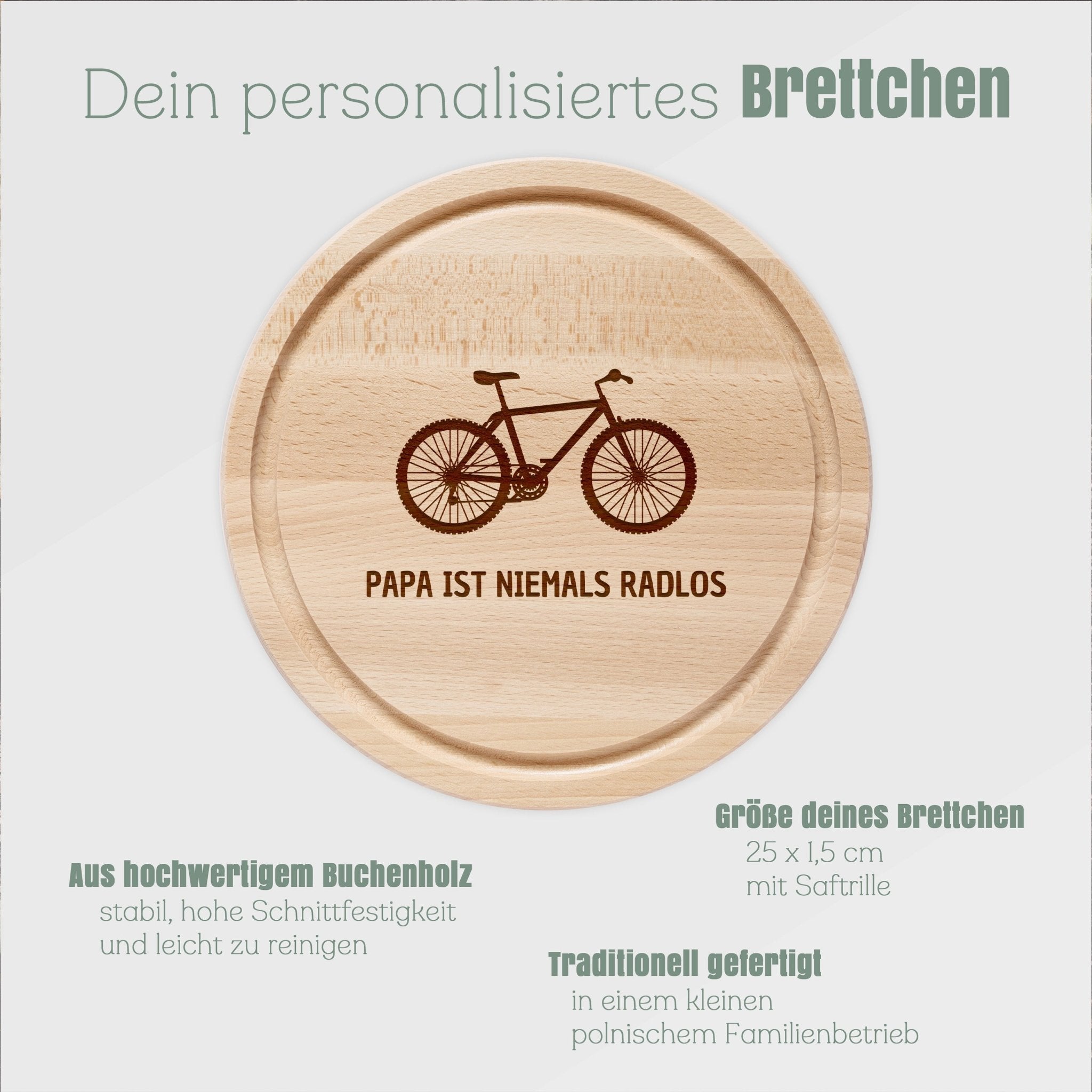 Rundes Holzbrett - Niemals radlos - Abenteuernah