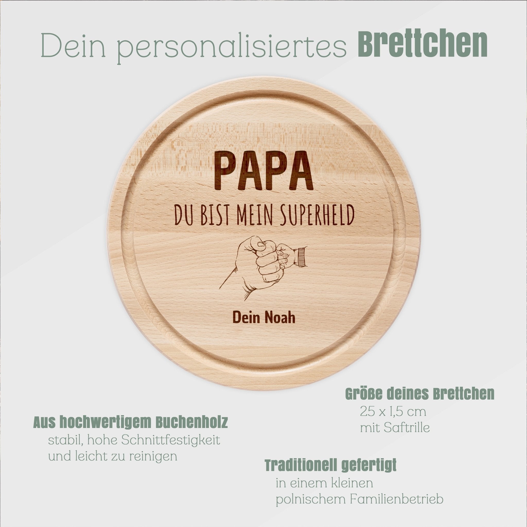 Rundes Holzbrett - Papa mein Superheld - Abenteuernah