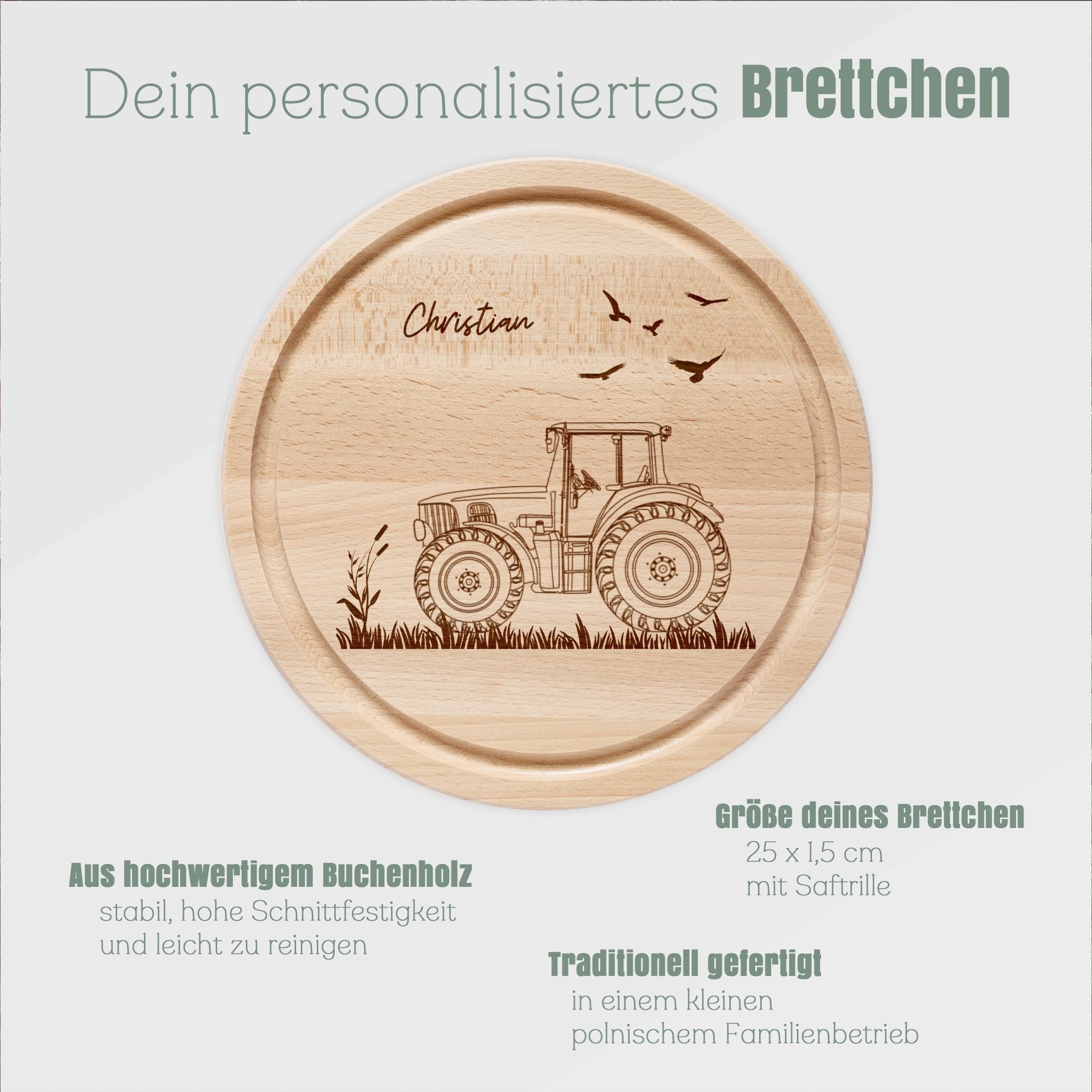 Rundes Holzbrett - Traktor - Abenteuernah