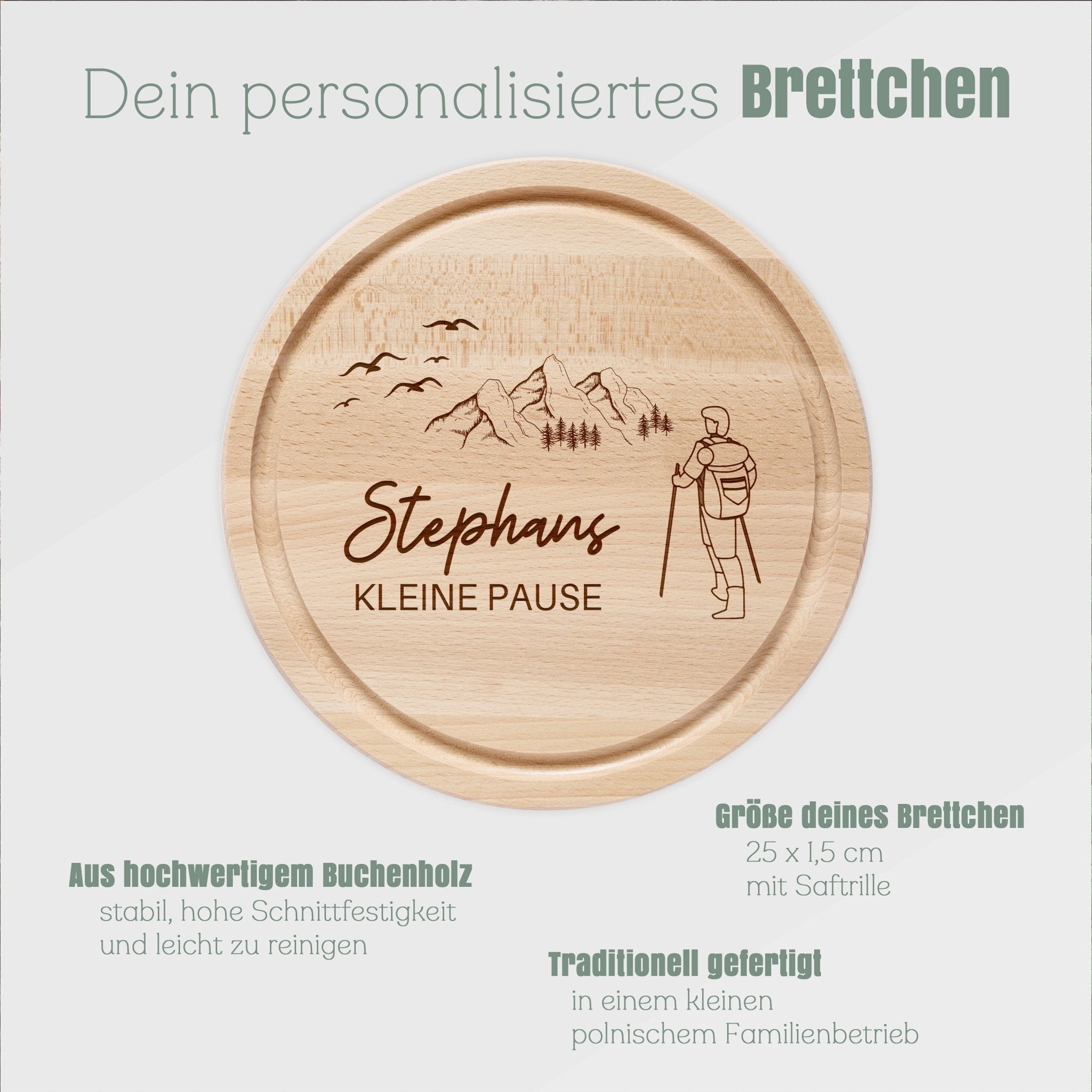 Rundes Holzbrett - Wanderer Berge - Abenteuernah