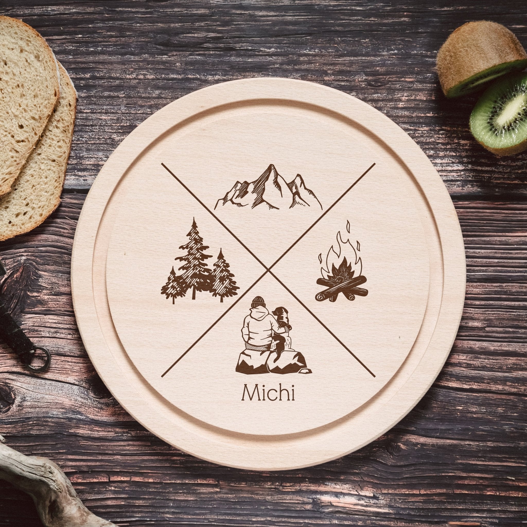 Rundes Holzbrett - X - Motiv - Abenteuernah