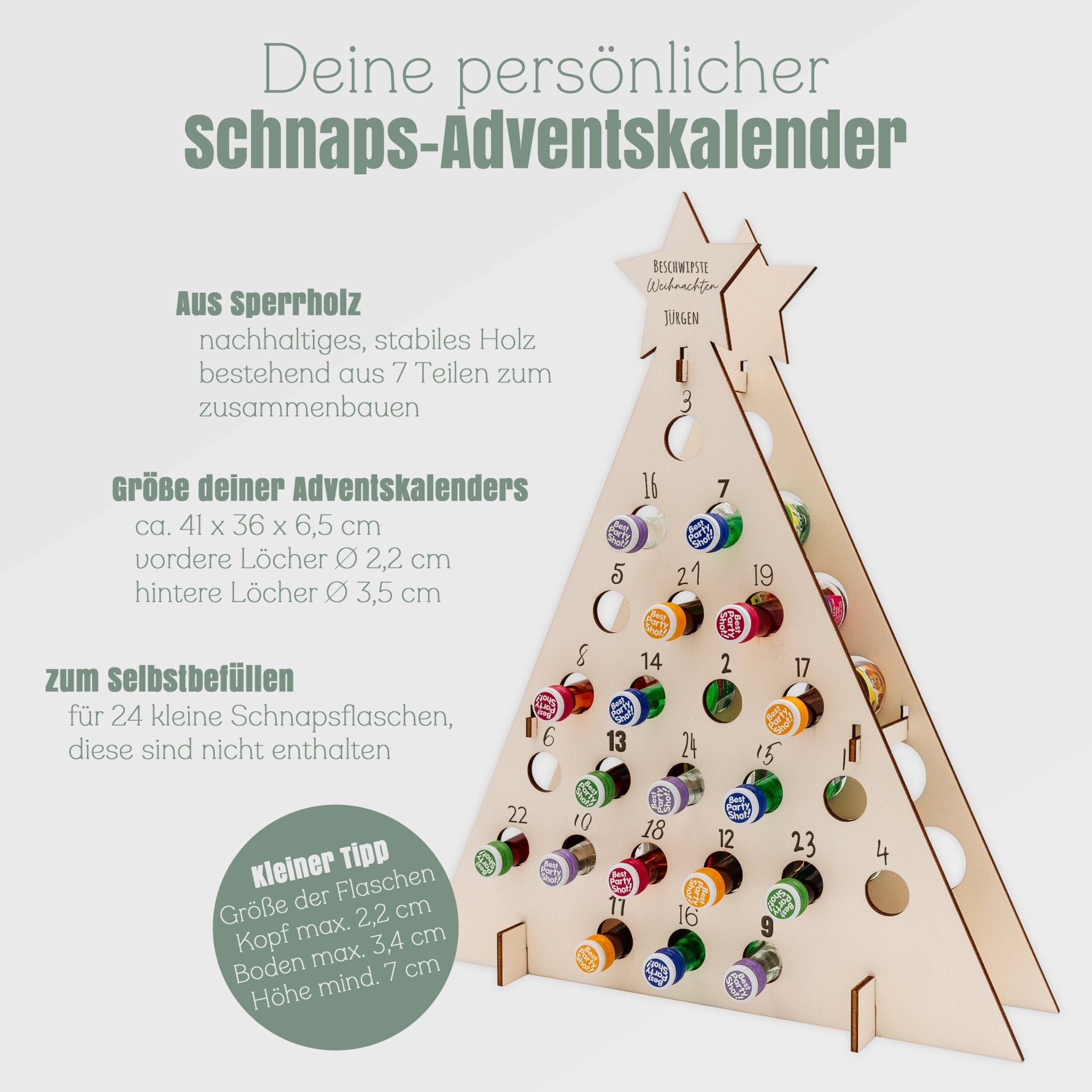 Schnaps - Adventskalender - Tannenbaum mit Wunschname - Abenteuernah