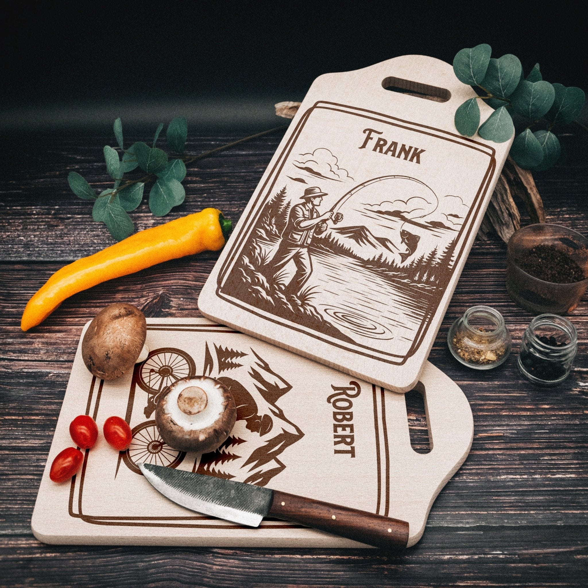 Schneidebrett mit Griffmulde - Angeln & Fahrrad - Abenteuernah