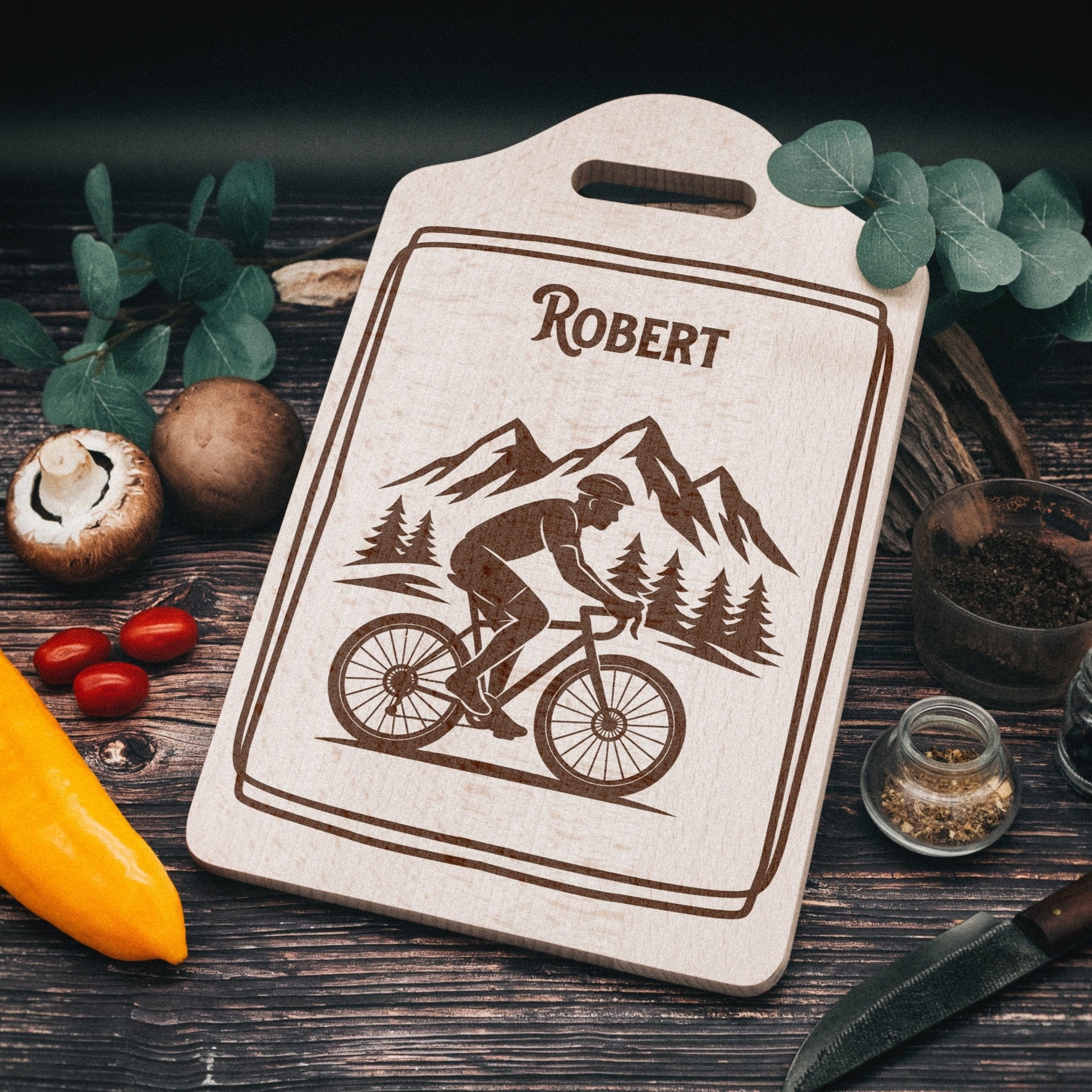 Schneidebrett mit Griffmulde - Angeln & Fahrrad - Abenteuernah