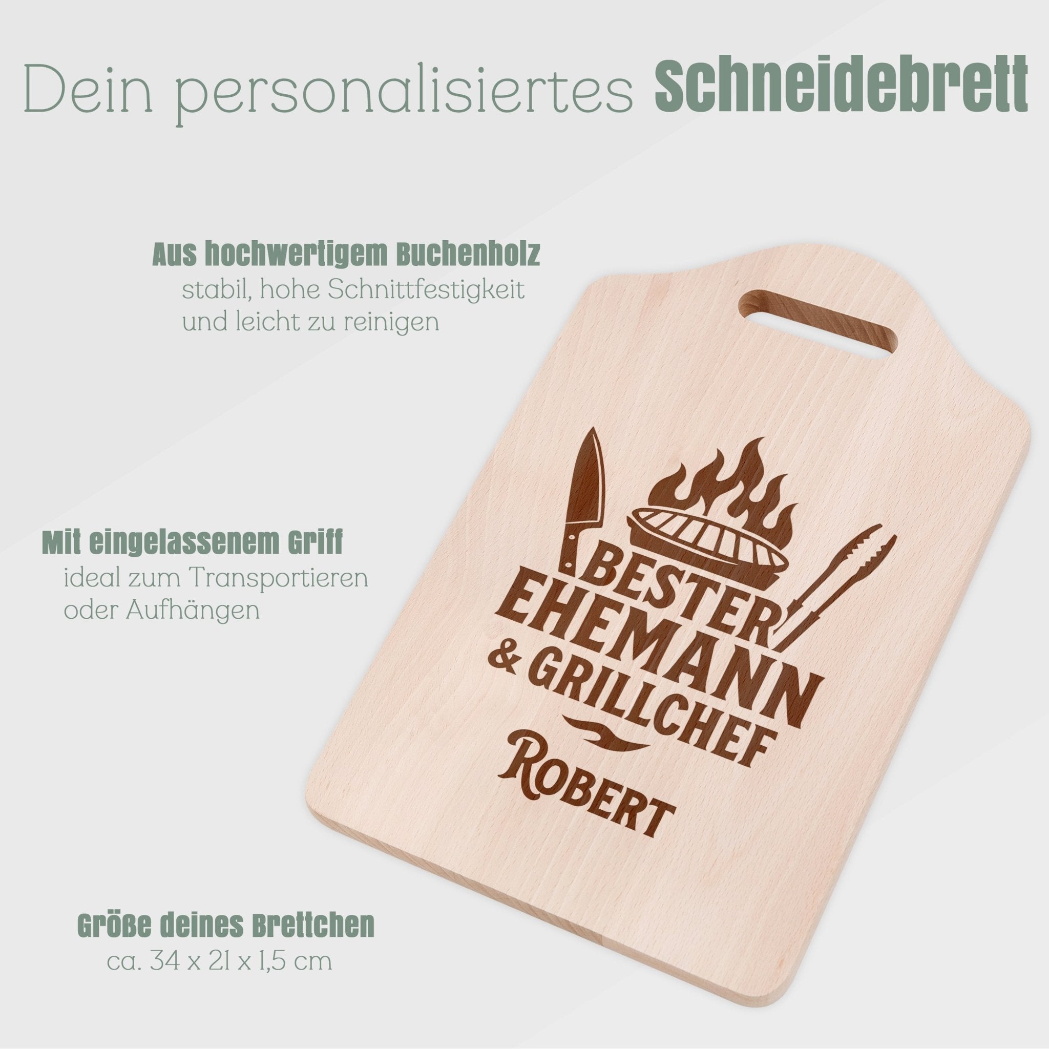 Schneidebrett mit Griffmulde - Bester Ehemann & Grillchef - Abenteuernah