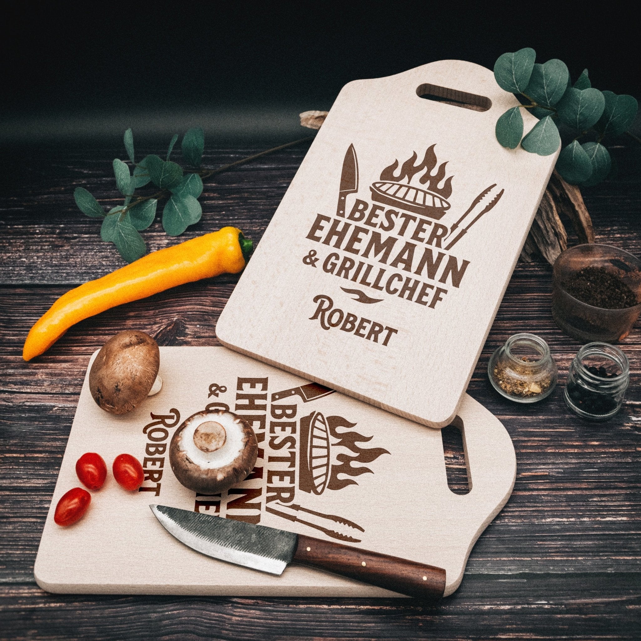 Schneidebrett mit Griffmulde - Bester Ehemann & Grillchef - Abenteuernah