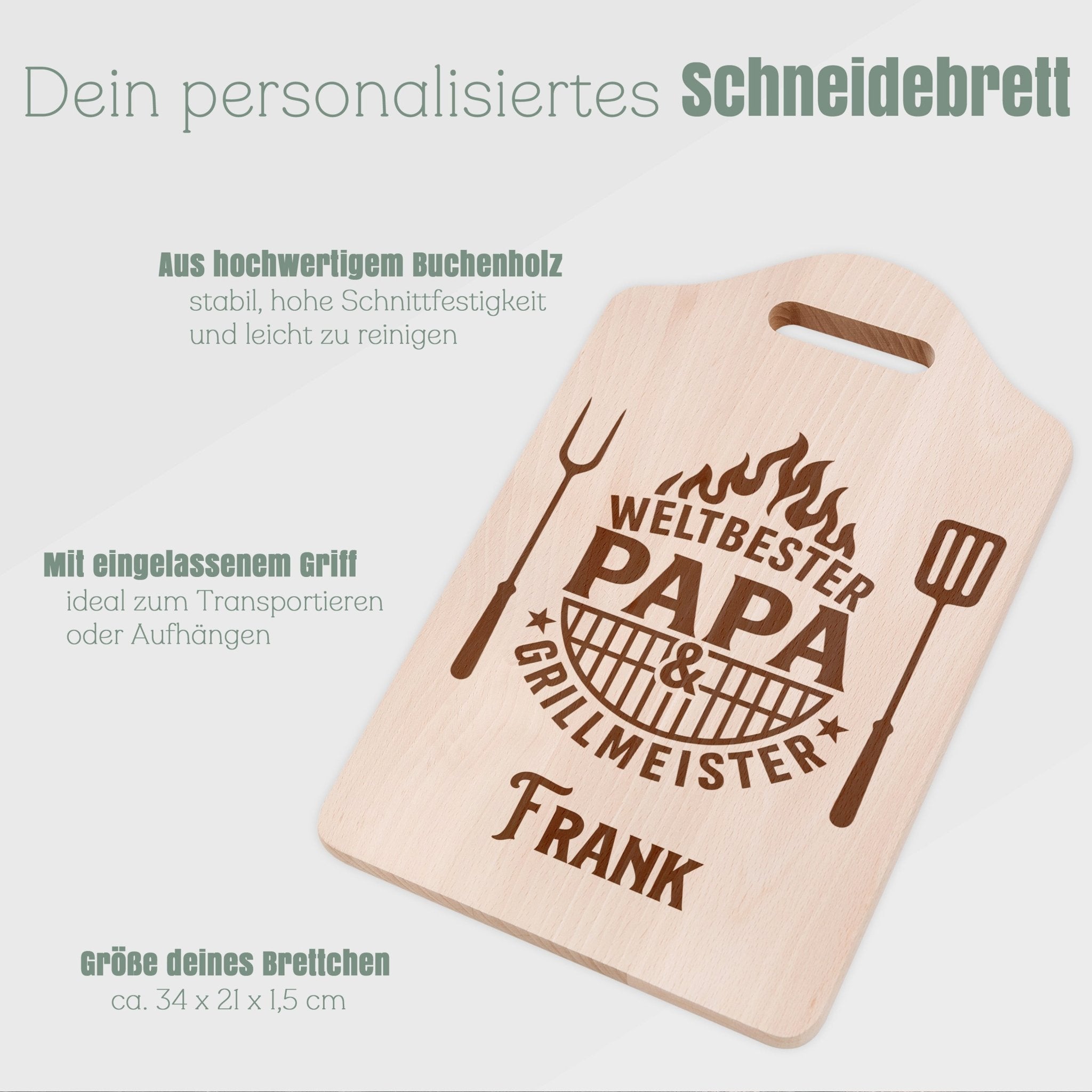 Schneidebrett mit Griffmulde - Weltbester Papa & Grillmeister - Abenteuernah